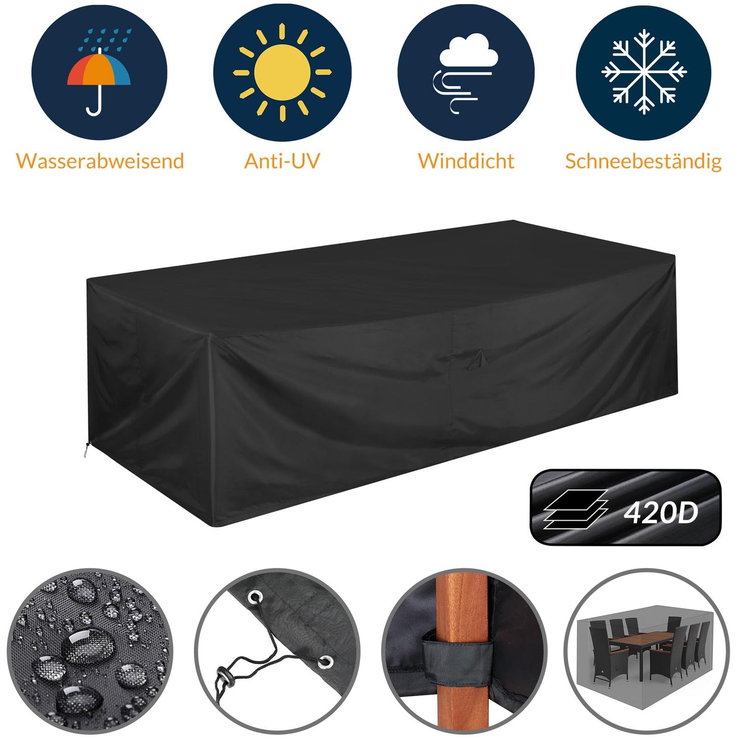 Casaria® Gartenmöbel Set 8 Personen Stühle inkl. 7cm Polster & Abdeckung Tisch 190x90cm 160kg Belastbar Wetterfest Polyrattan Stapelbar Terrasse Möbel Grau