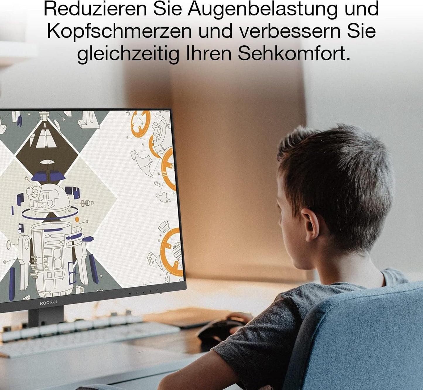 KOORUI Gaming Monitor 27 Zoll, Full HD Rahmenlos Bildschirm 165Hz Adaptive Sync (1ms, VA-Panel, Eye-Care, 1920 x 1080, 2xHDMI 2.0, & DisplayPort 1.4, VESA 75x75mm, DCI-P3 90%)