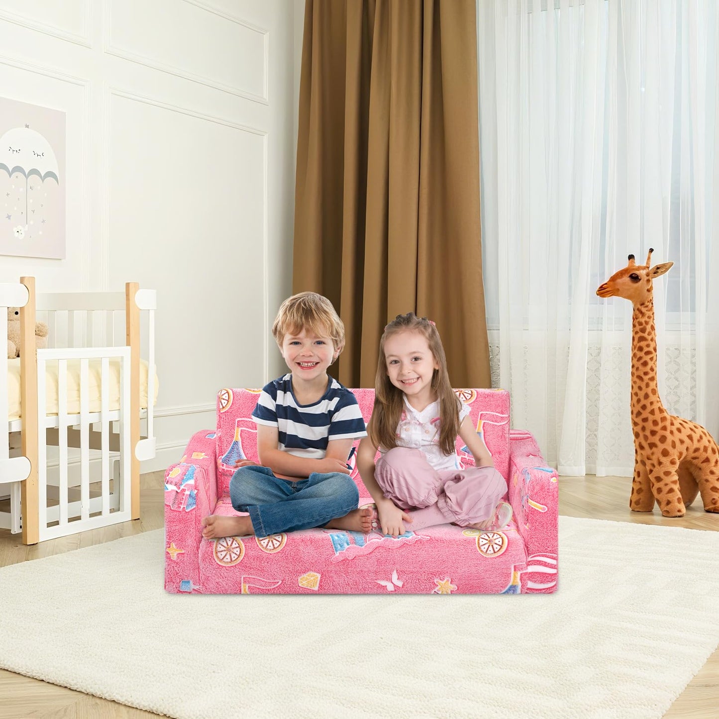 Children's Sofa Fold-Out 2-in-1, Extra Large Children's Sofa Glows in the Dark with Sleep Function, Children's Chair for Children's Room, Playroom, Astronauts