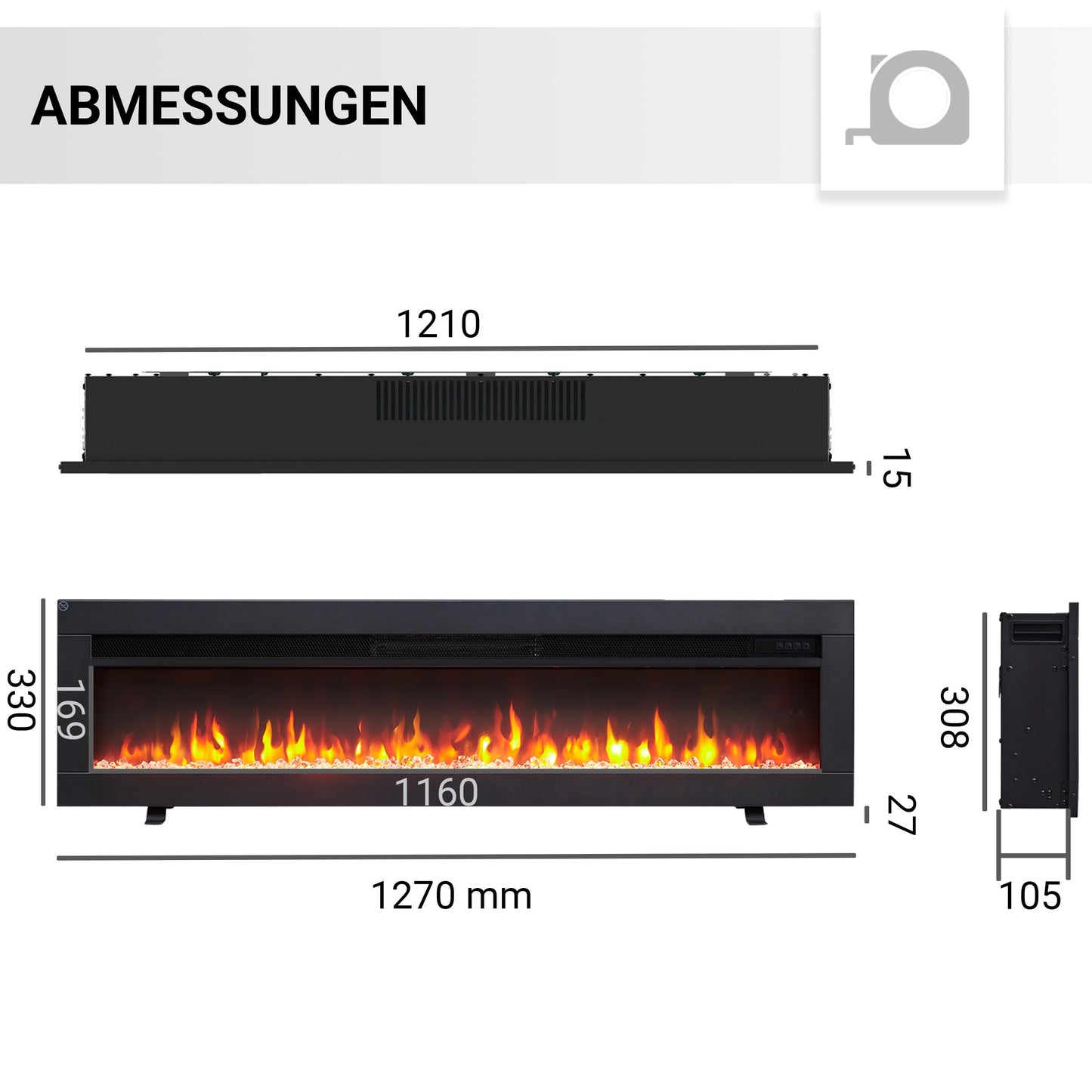 BALDERIA Elektrokamin Agnes 36" | 3in1 Elektrischer Stand-, Wand- oder Einbaukamin mit 3D-Flammeneffekt | Elektro Heizung 1800W | Kamin mit Fernbedienung, Startsteuerung, Timer & Thermostat | Schwarz