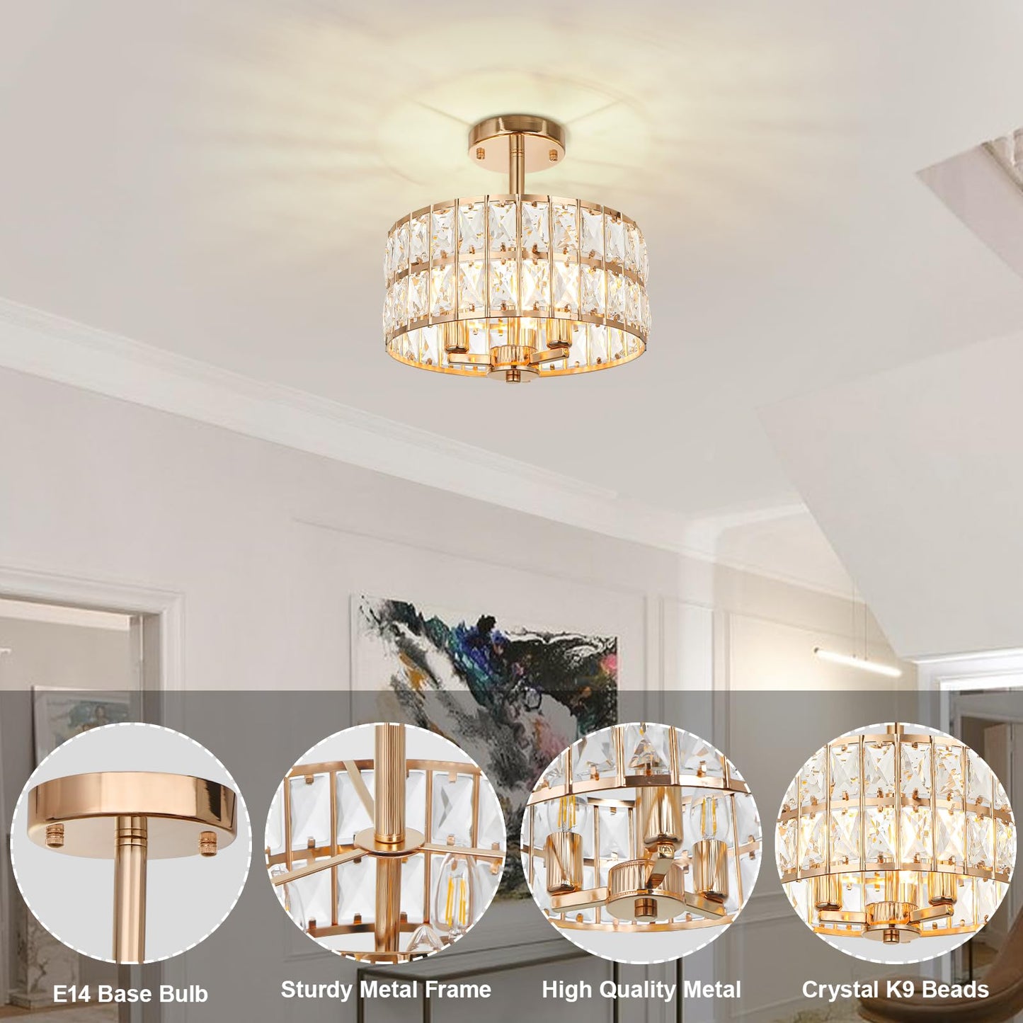LynPon Moderne Gold Kronleuchter 8 Leuchte Feuerwerk Sputnik Deckenleuchte Kristall Löwenzahn Pendelleuchte für Schlafzimmer, Wohnzimmer, Esszimmer, Küche, Flur