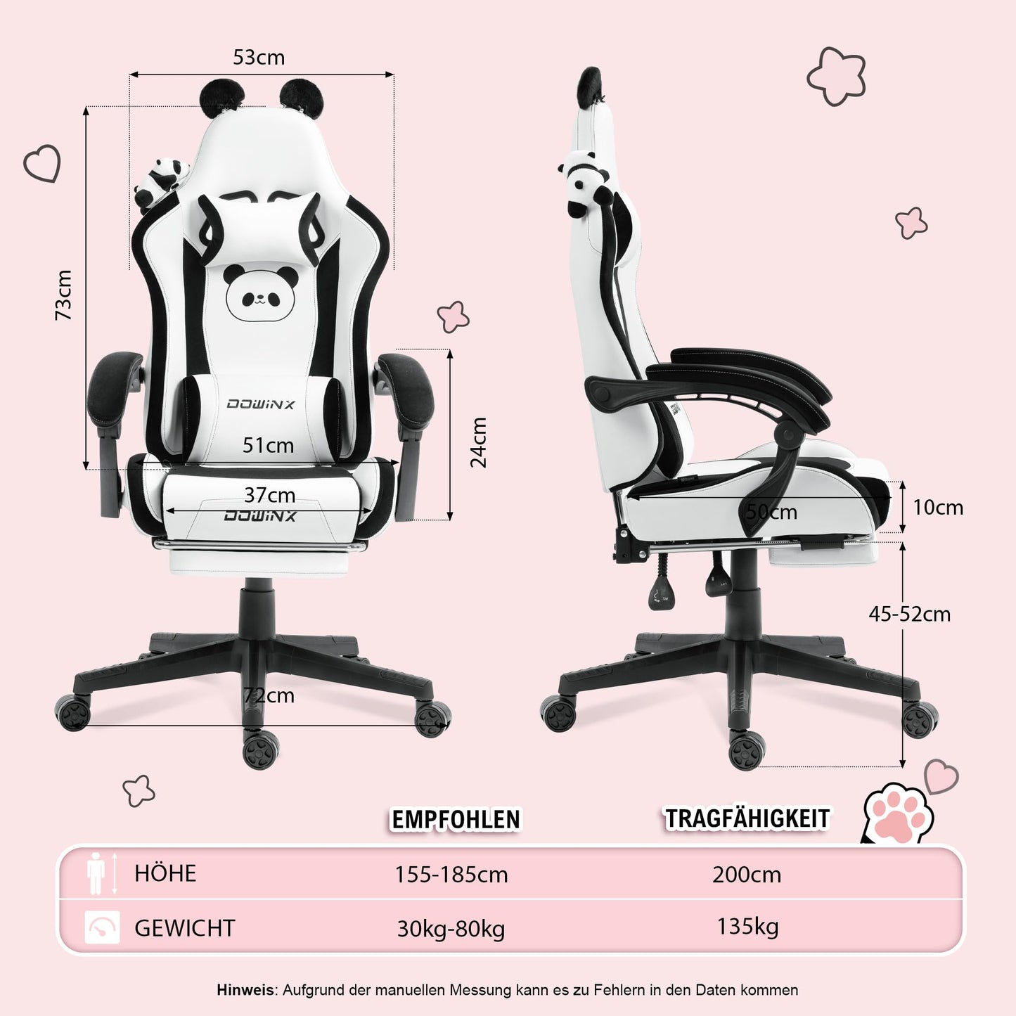 Dowinx Gaming Chair - Cute Cat Edition - Ergonomic Computer Chair with High Back and Lumbar Support, PU Leather, Footrest, Black