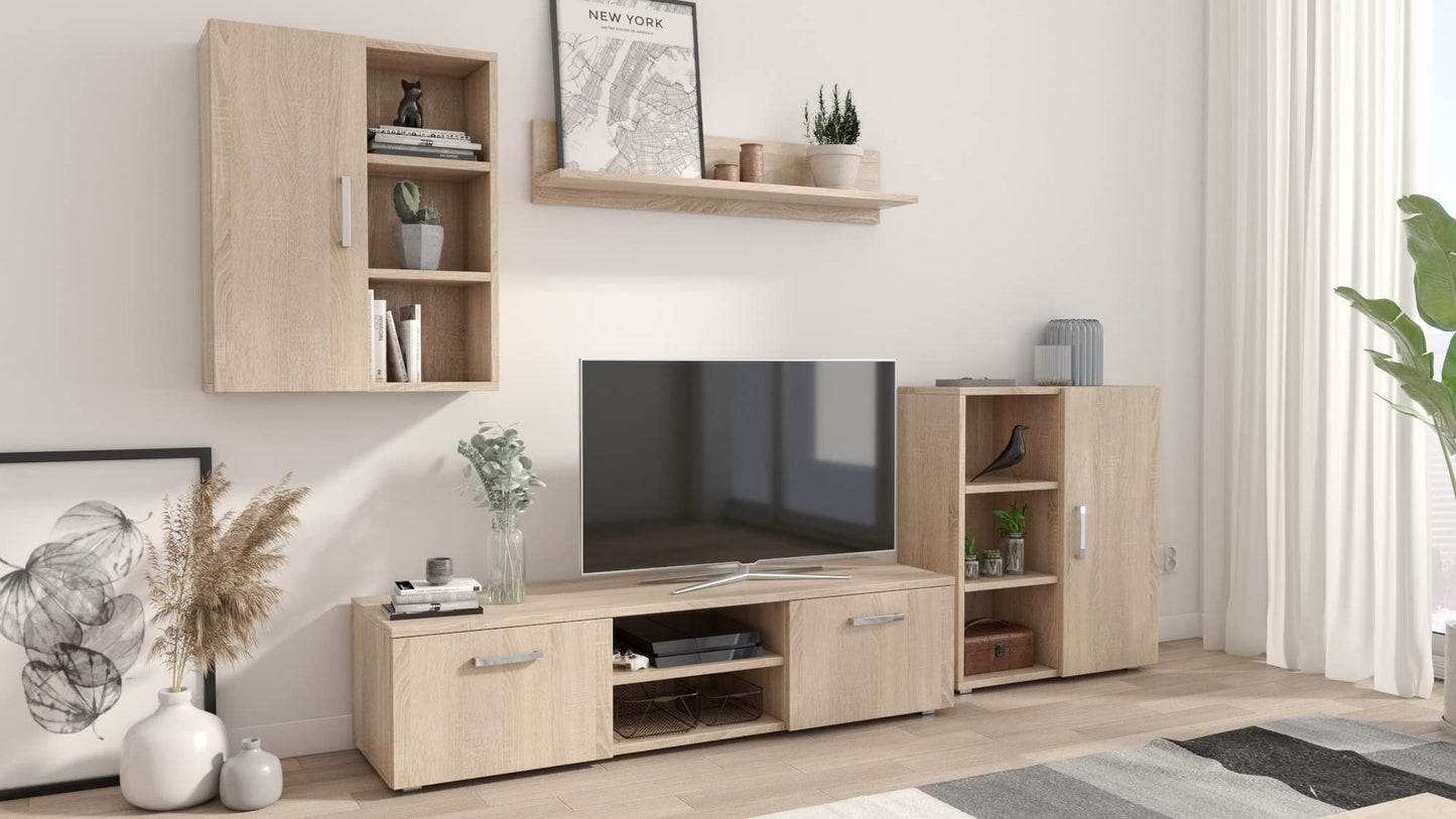 MATKAM Dedal Living Room Wall Unit Modern Living Room Cabinet with TV Table Complete Furniture (White)