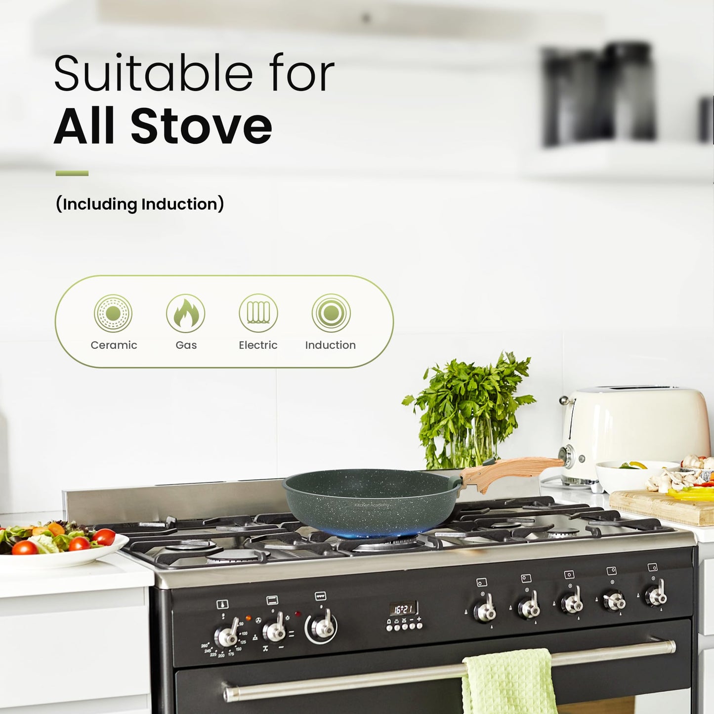 Kitchen Academy Pfannenset Abnehmbarer Griff - 10 Teilig Induktion Töpfe Set für alle Herdarten, Pfanne 20/25cm, Topf 18 cm