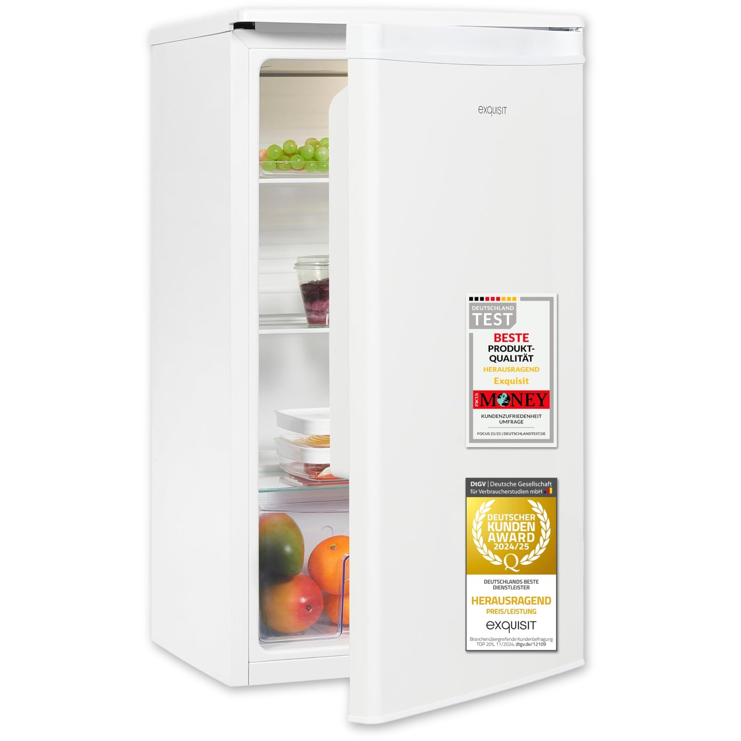 Exquisit KS585-V-091E Full-Room Refrigerator, 75 Litres, Freestanding, Small and Compact, 45 cm Wide, LED Interior Lighting