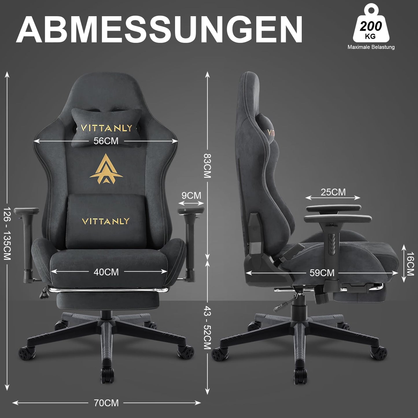 Vittanly Gaming Stuhl, Luxuriöser Wildlederimitat Gaming Chair Bürostuhl, Ergonomischer Schreibtischstuhl mit Fußstütze Kopfstütze und Lendenkissen, 3D Armlehnen, 90-155° Rückenlehne, Weinrot