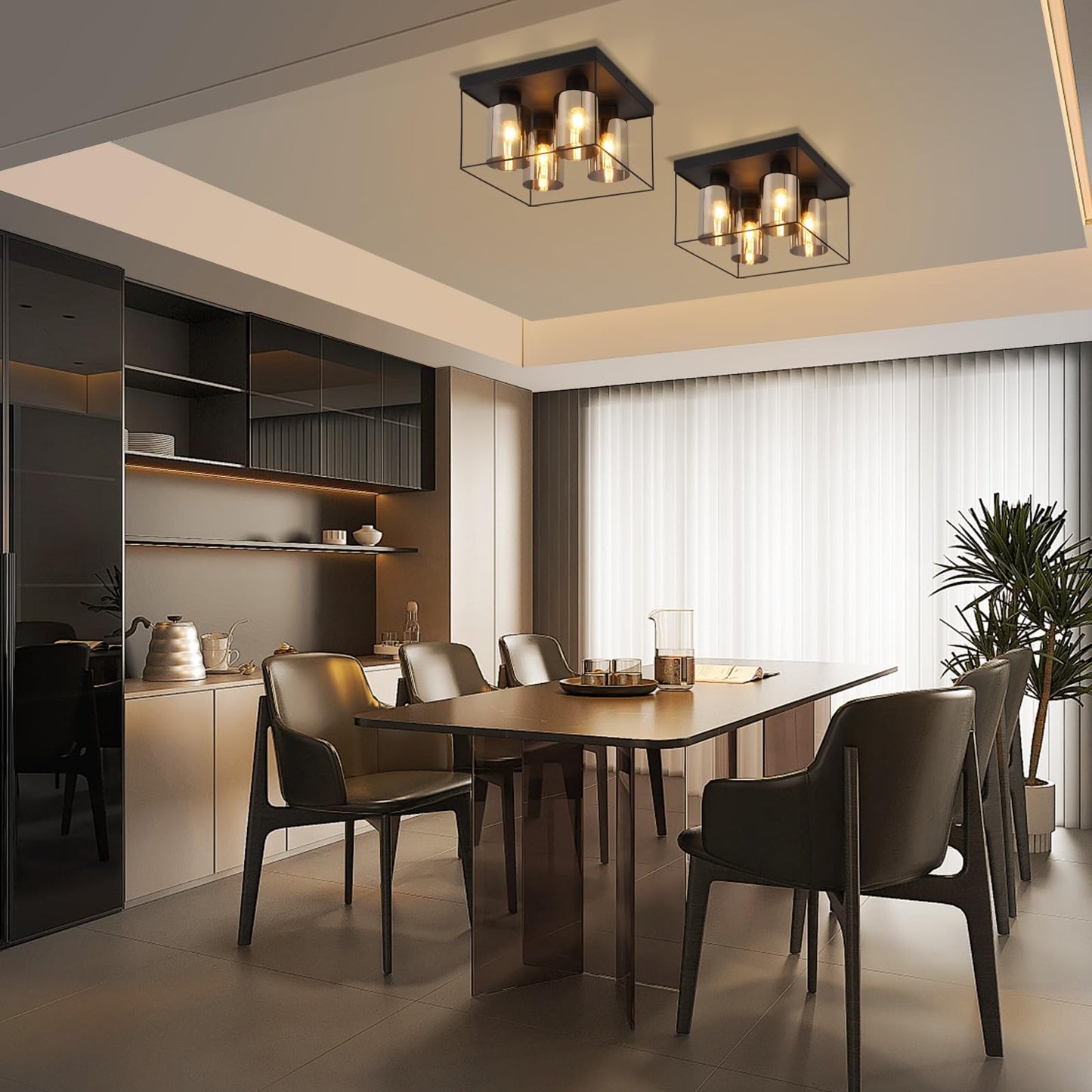 CBJKTX Ceiling Light Living Room Ceiling Light Glass - 4 Bulbs E27 Vintage Black Dining Room Lamp Industrial Style Metal Ceiling Retro Living Room Lamp for Bedroom Dining Room Kitchen (Light Bulb Not