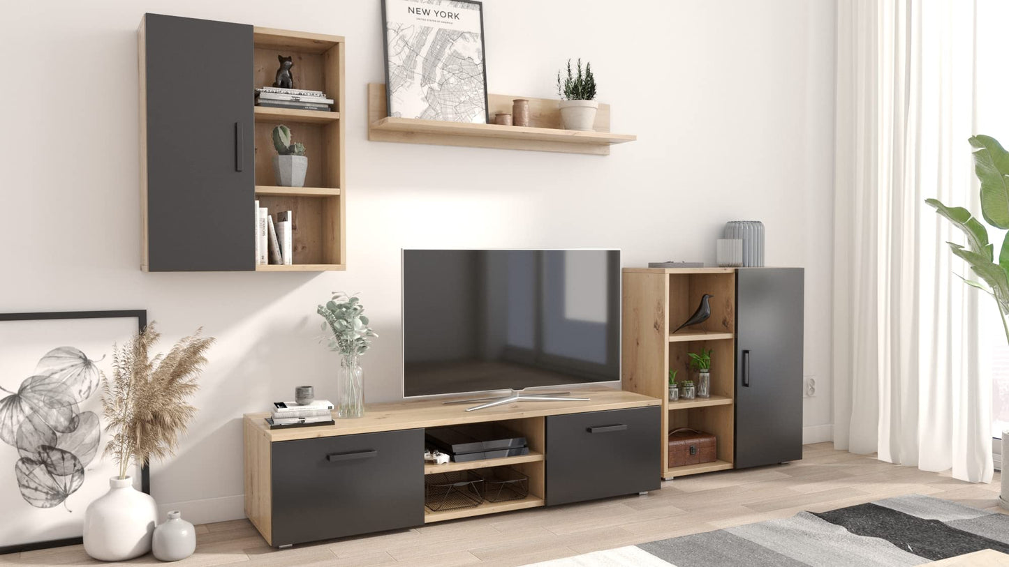 MATKAM Dedal Living Room Wall Unit Modern Living Room Cabinet with TV Table Complete Furniture (White)