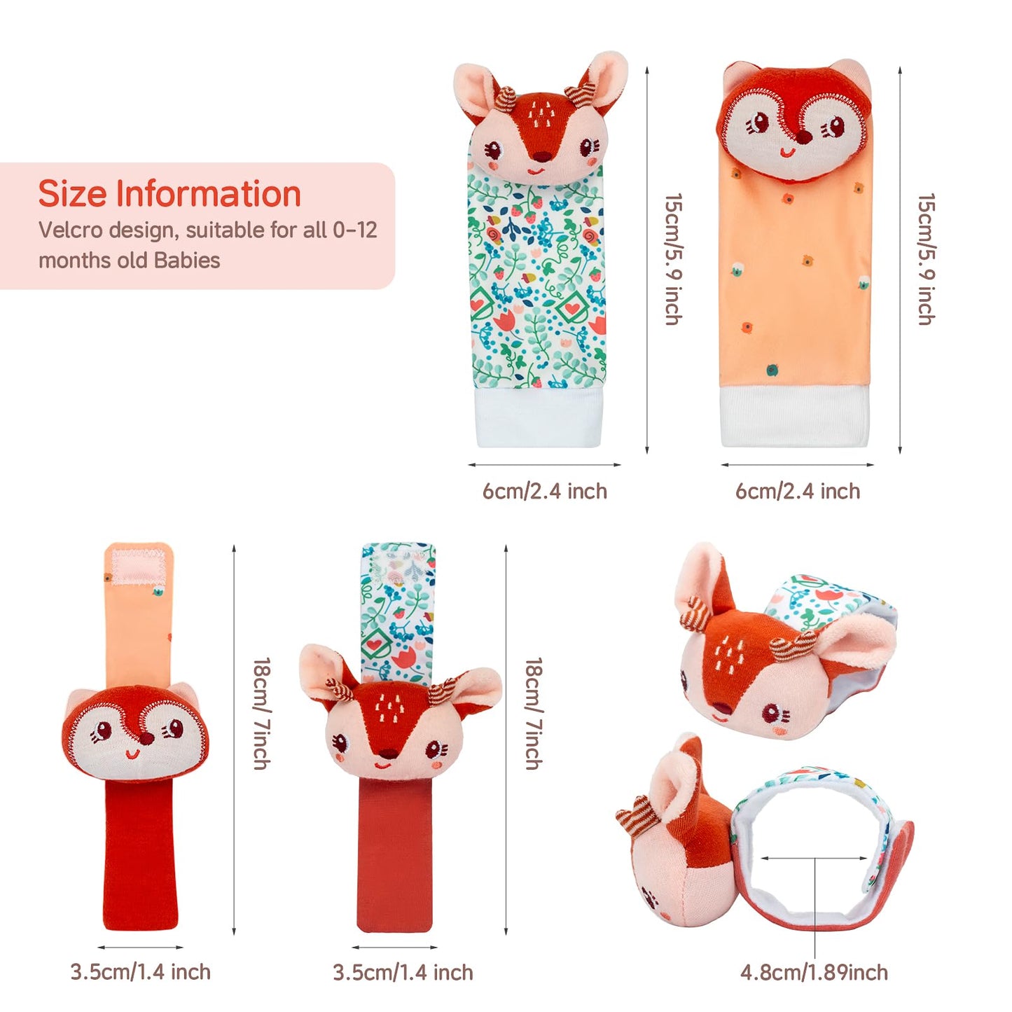 Accevo Baby Handgelenk Rassel Socken, Säugling Rassel Socken und Baby Hand Rasseln Handgelenk, Neugeborenes Hand & Fuß Spielzeug für 0-12 Monate,Baby Shower Geschenke Set mit Handgelenk Rassel Socken