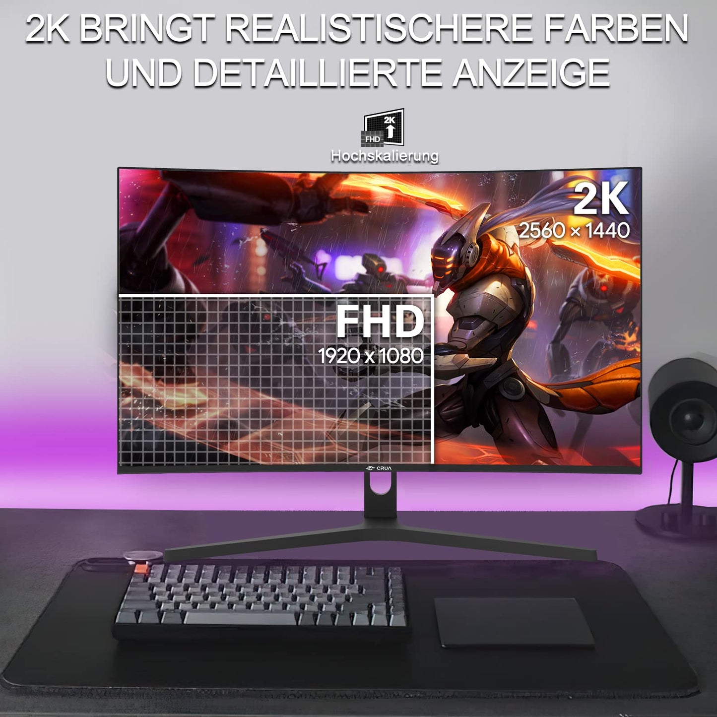 32 Zoll Curved Gaming Monitor, 1K Full HD 1080P (1920x1080), 240Hz, 1ms, 1500R, AdaptiveSync, DCI-P3 90%, SRGB100%, Eye Care