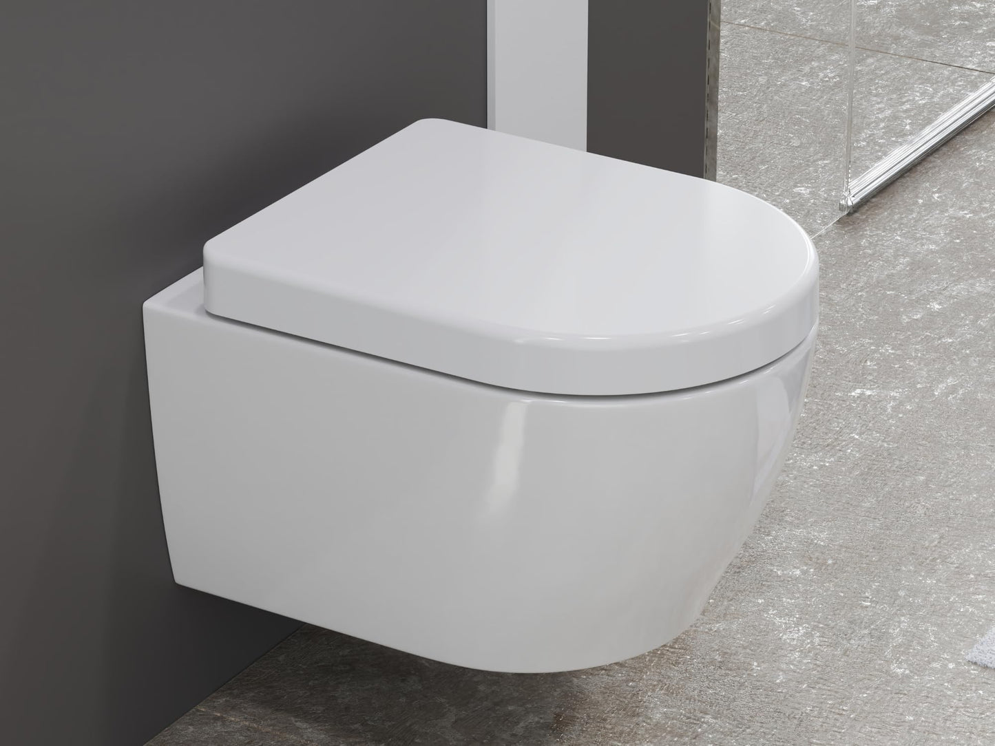 SSWW | Spülrandlose Toilette mit Softclose Toilettendeckel, Hänge-WC aus Keramik, Wand-WC, Tiefspüler | 54 cm lang