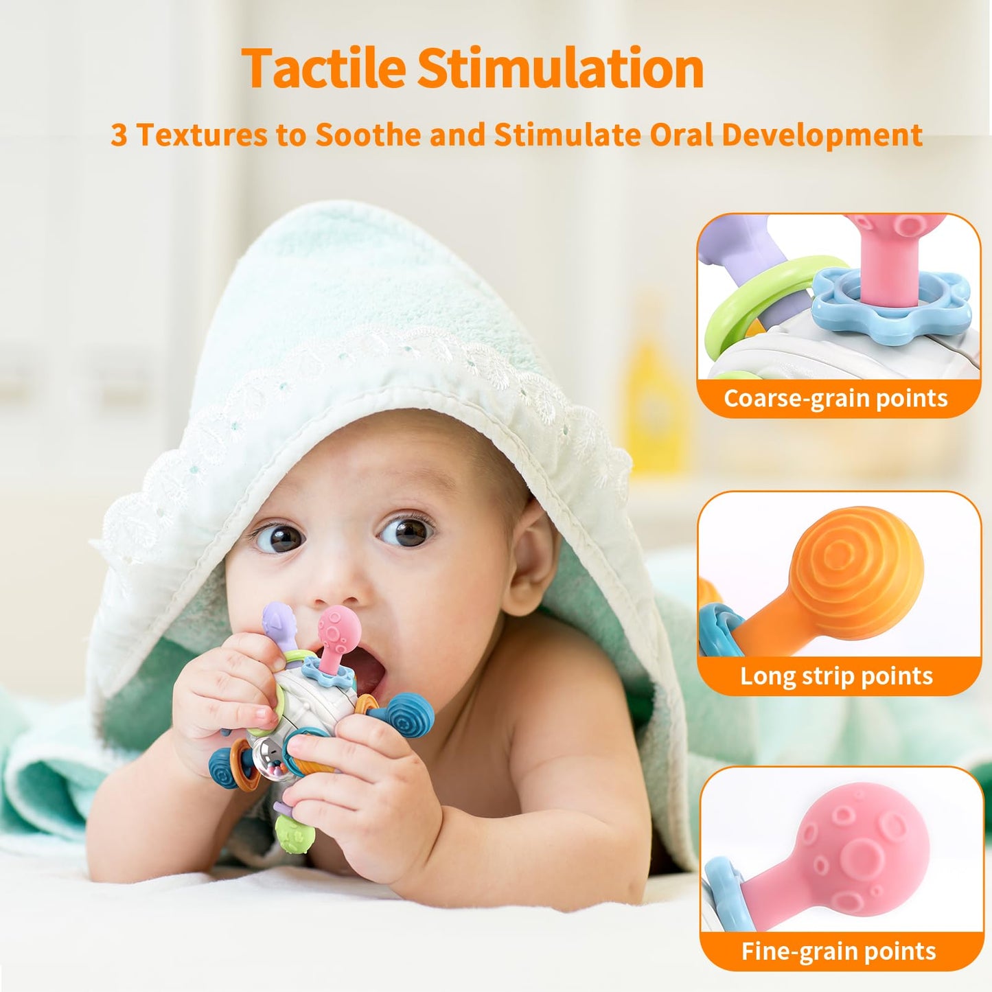 Grab Ball Baby Toy, Sensory Teether Toys, Silicone Teether Motor Skills Toy, Montessori Early Education, Baby Rattle Baby Toy for Babies 3-18 Months