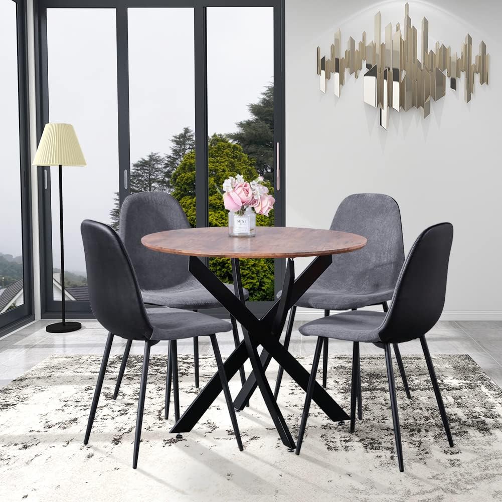 GOLDFAN Esstisch Rund Glas Moderner Küchentisch 80cm Runder Glas Esszimmertische mit Metallbeinen für Esszimmer Wohnzimmer Küche, Schwarz