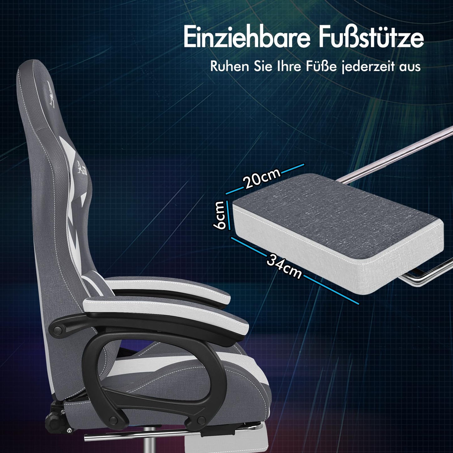 ALFORDSON Gaming Stuhl mit 8-Punkt Massage 12 Farben RGB LED-Licht, Bürostuhl Ergonomisch mit fußstützen, Kopfstütze Lendenkissen für Kinder Erwachsene, Schwarz