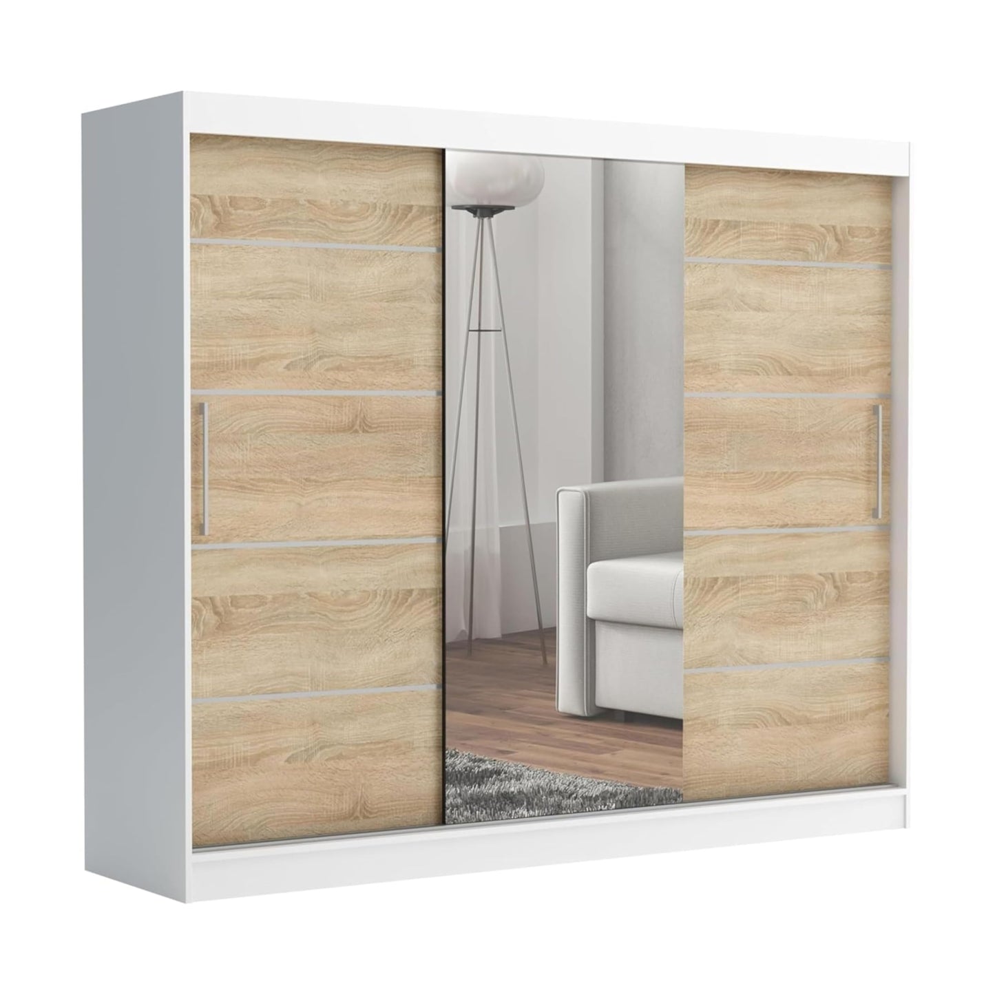 Brent - Kleiderschrank mit Spiegel und Schubladen 235cm Breit Chelsea Tomy, Schwebetürenschrank mit Spiegel, Schlafzimmerschrank, Kleiderschrank Schwarz