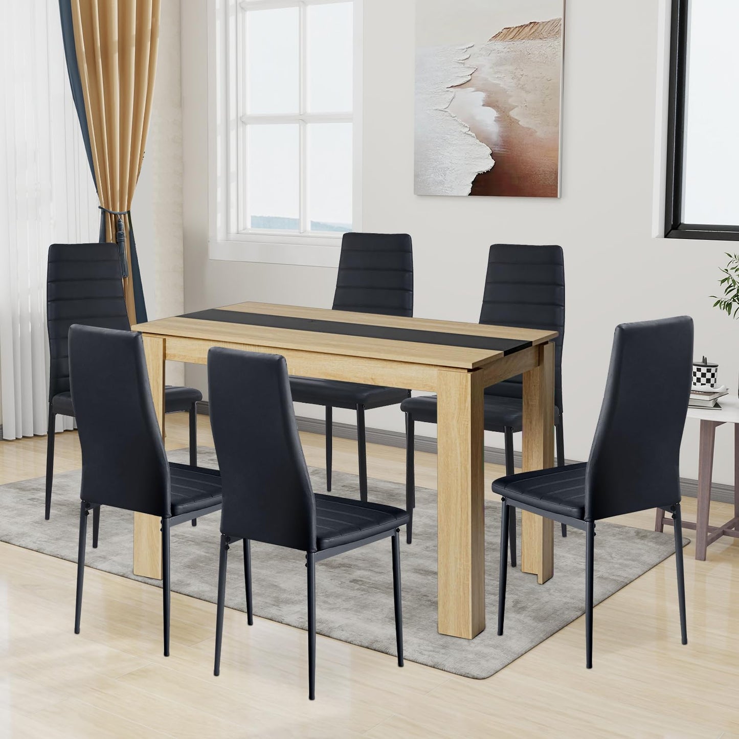 FURNITABLE Esstisch mit 4 Stühlen Esszimmergruppe, 4er Set Esszimmerstühle und Rechteckig Holztisch Essgruppe für Wohnzimmer Küche Büro (110 * 70cm Tisch+4 Schwarz Stühle)
