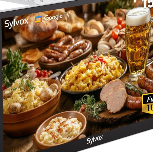 SYLVOX 15.6 Inch Kitchen TV - Mini Smart TV with Google TV, DVB-C/T2/S2, 1080P Full HD, Rotatable and Foldable, Under Cabinet Mountable, 12 V Small TV for Kitchen, Children's Room, Laundry