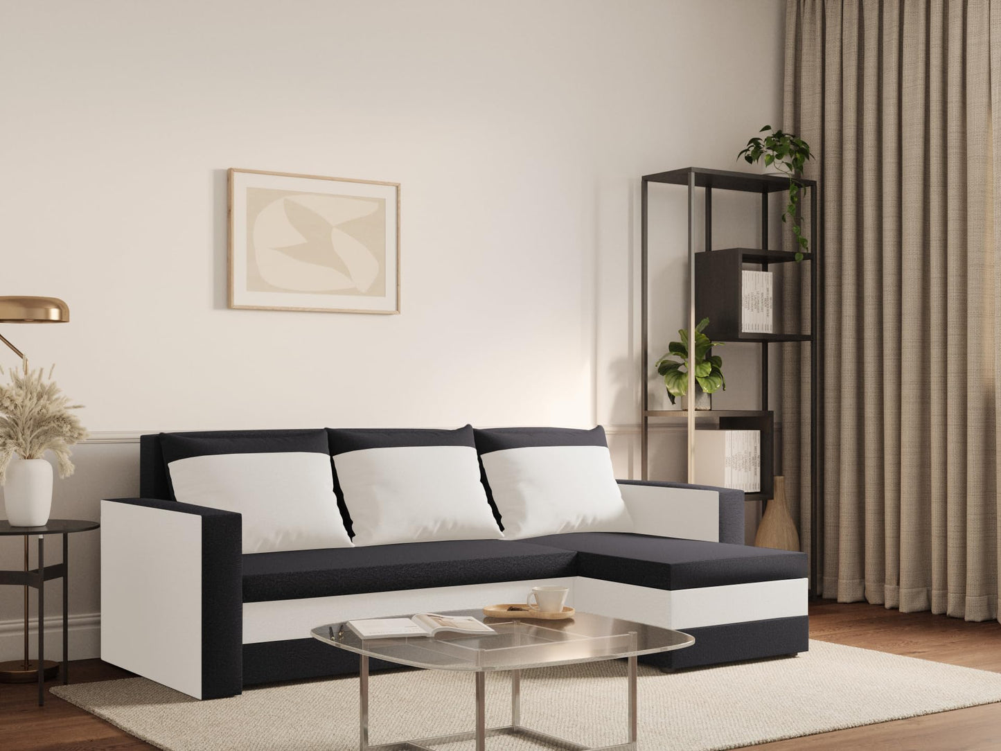 FORNIRO 24 Loft Ecksofa mit Schlaffunktion und Bettkasten - Sofa mit 3 Sitzen und Robustem Überzug - Universal Schlafcouch L-Form - Modern Couch - 225x130x75 cm - Schwarz-Türkis