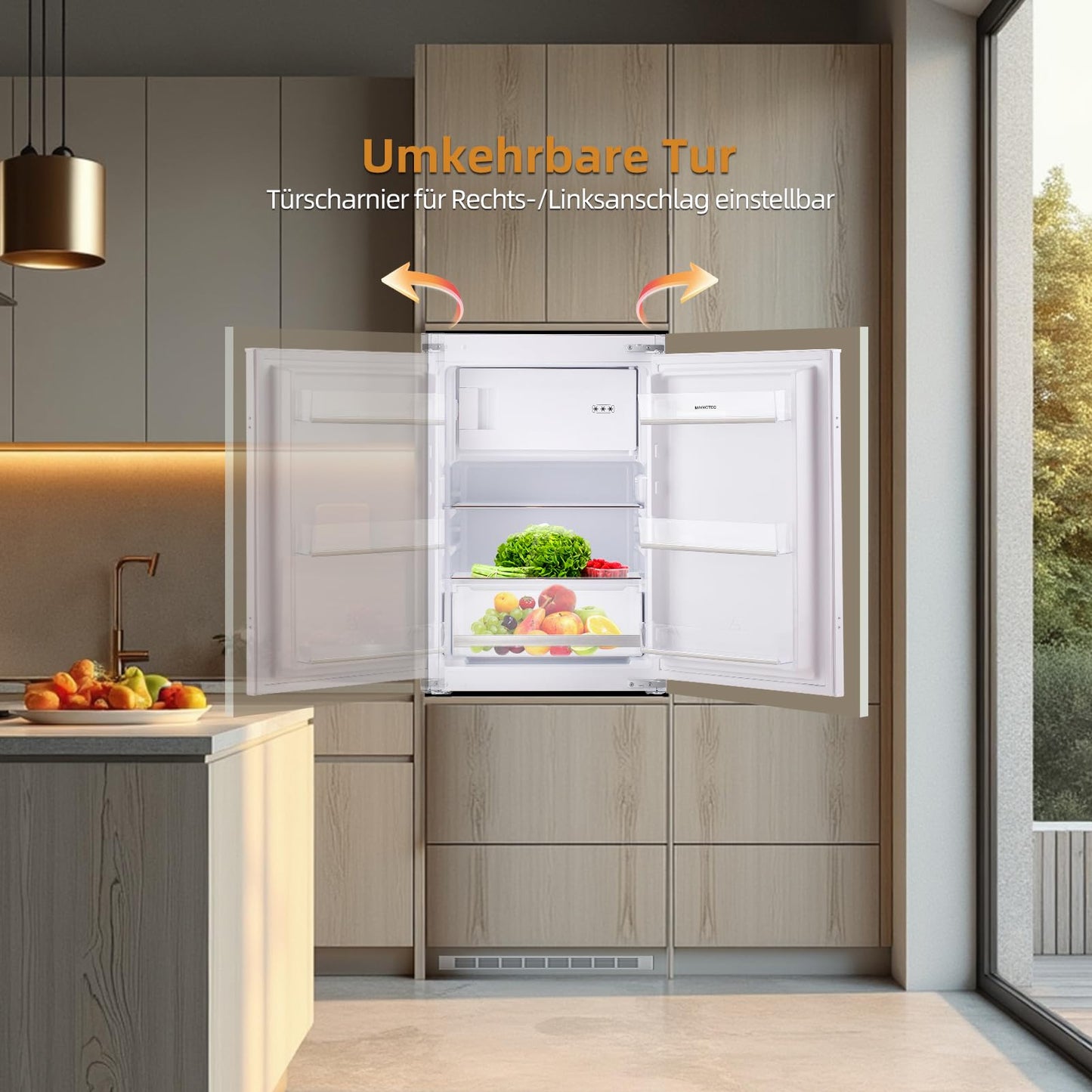 magictec Einbaukühlschrank mit Gefrierfach | 177 cm | 248L (186L/62L) | No Frost | Kühl-Gefrierkombination mit austauschbaren Türscharnieren | Inverterkompressor | Schnellkühlung | Geräuscharm