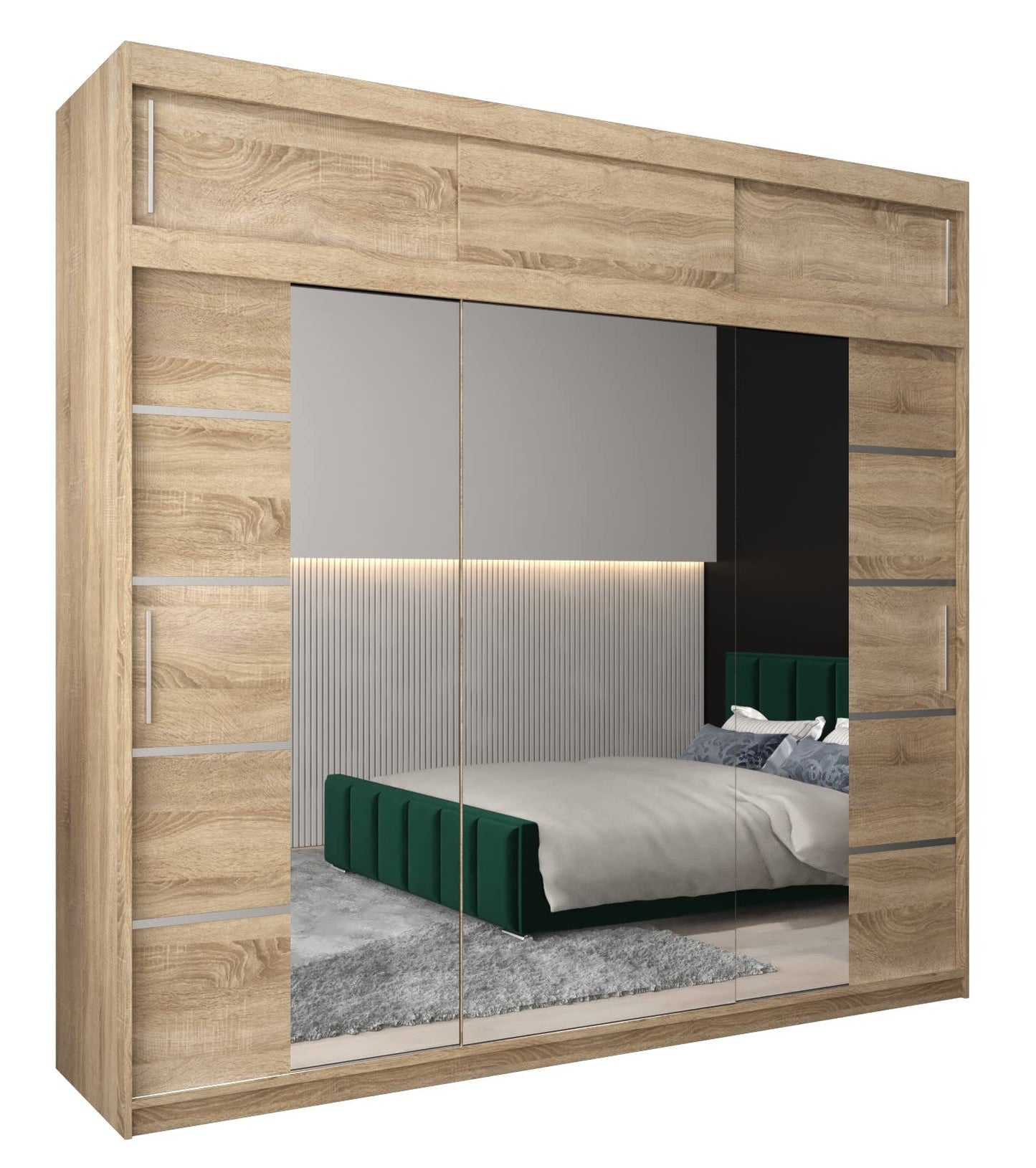 MEBLE KRYSPOL Verona 4 250 Bedroom Wardrobe Sliding Doors Cabinet with Mirror Wardrobe with Mirror Sliding Door Wardrobe Sliding Doors - 250 x 240 x 62 cm - Sonoma with Extension