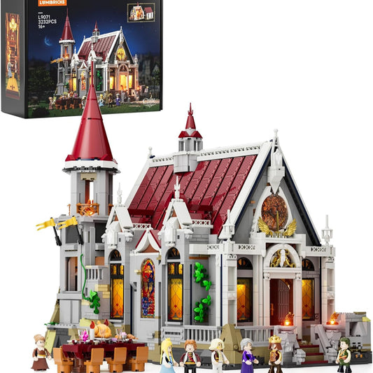 Lumibricks Mittelalter Castle Banquet Hall Bauset mit LED-Beleuchtung – 3232 Teile Große Burg mit Hochzeitsfest, 7 Minifiguren, Voll Bedruckte Steine – Sammlermodell für Erwachsene & Mittelalterfans