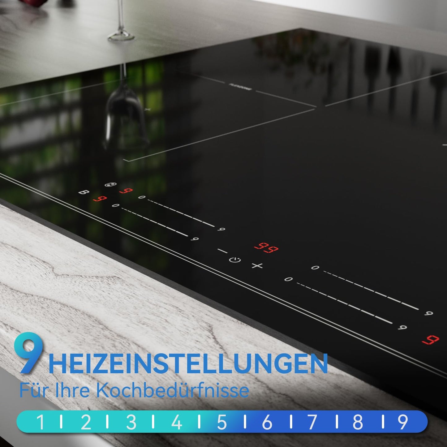 Hermitlux kochfeld 28,8cm, Glaskeramik Kochfeld 2 Platten, 9 Leistungsstufen, Touch-Steuerung, Timer, Kindersicherung, Geeignet für Alle Töpfe, 3300W