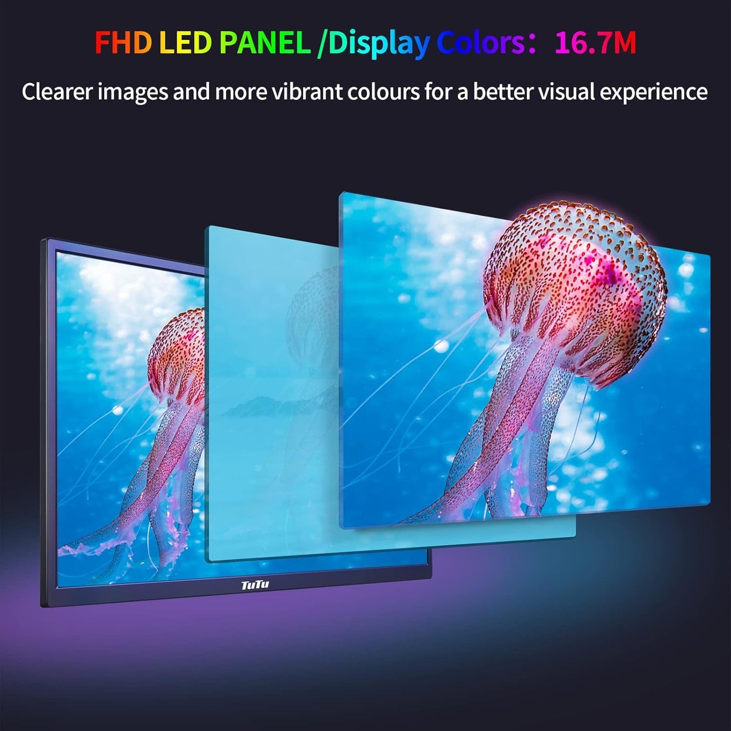 TuTu 24 Zoll Monitor Full HD VA Panel Randlos 75HZ Eye Care (1920 x 1080, VGA HDMI VESA 75 x 75mm) Flimmerfrei Blaulichtfilter Niedriger Stromverbrauch Monitor für PC Büro Schwarz
