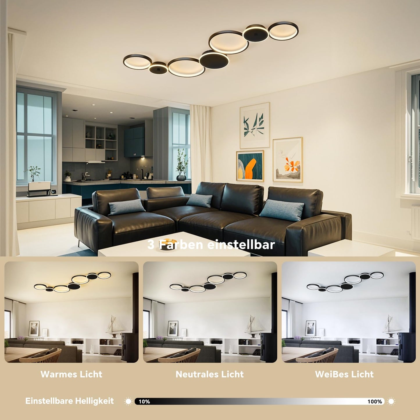 BAYHT Deckenleuchte LED Wohnzimmerlampe Weiße Runde LED Deckenlamp Dimmbar 62W 5300LM mit Fernbedienung 3000K-6500K Geeignet für Wohnzimmer, Deckenleuchte Schlafzimmer