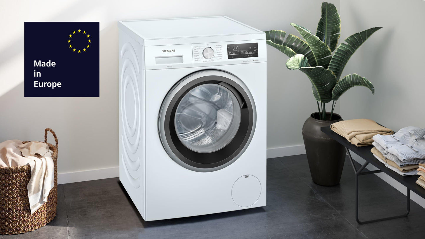 Siemens WM14N12A Waschmaschine iQ300, Frontlader mit 9kg Fassungsvermögen, 1400 UpM, speedPack L, smartFinish, Outdoor-Programm, LED-Display, Weiß, 60cm