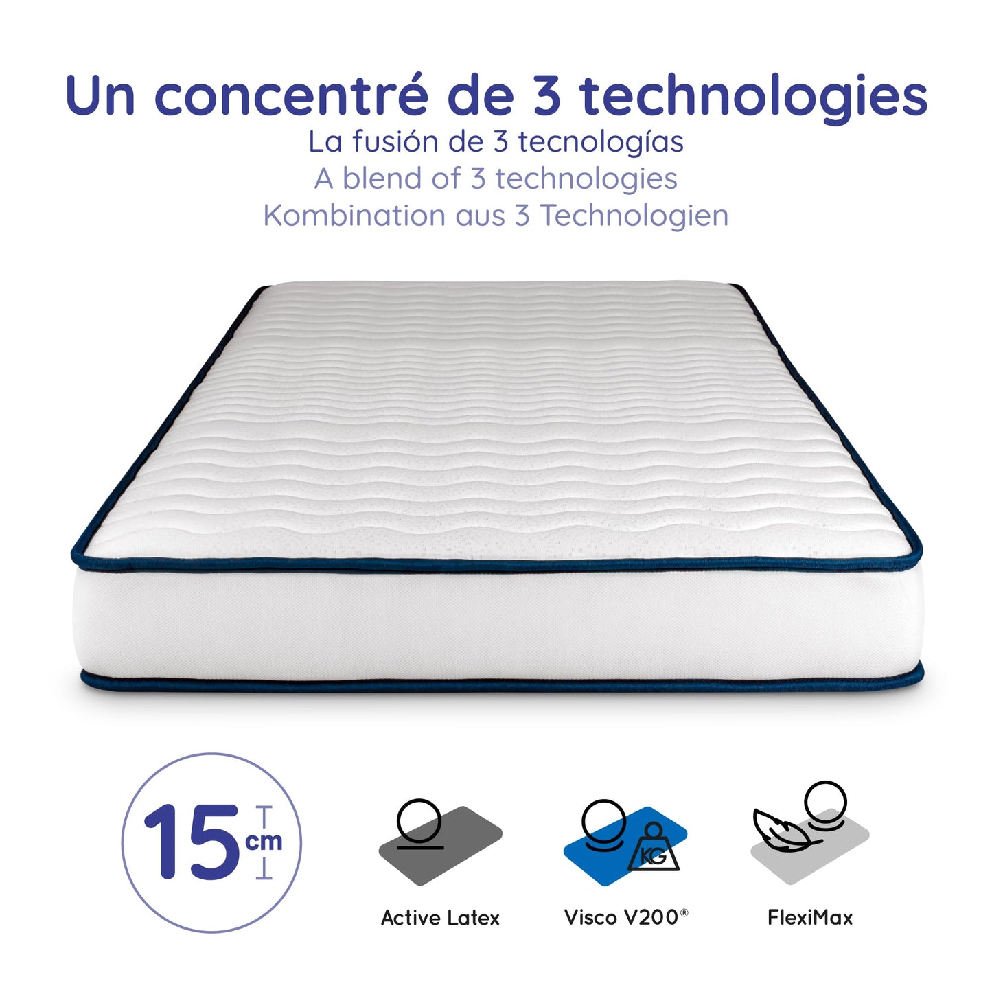 COSMOS - Mattress 180 x 200 cm Upsilon Cold Foam Mattress Hardness H2 - Oeko-Tex Certified - Latex Blue 7-Zone Mattress Height 21 cm - Made in EU