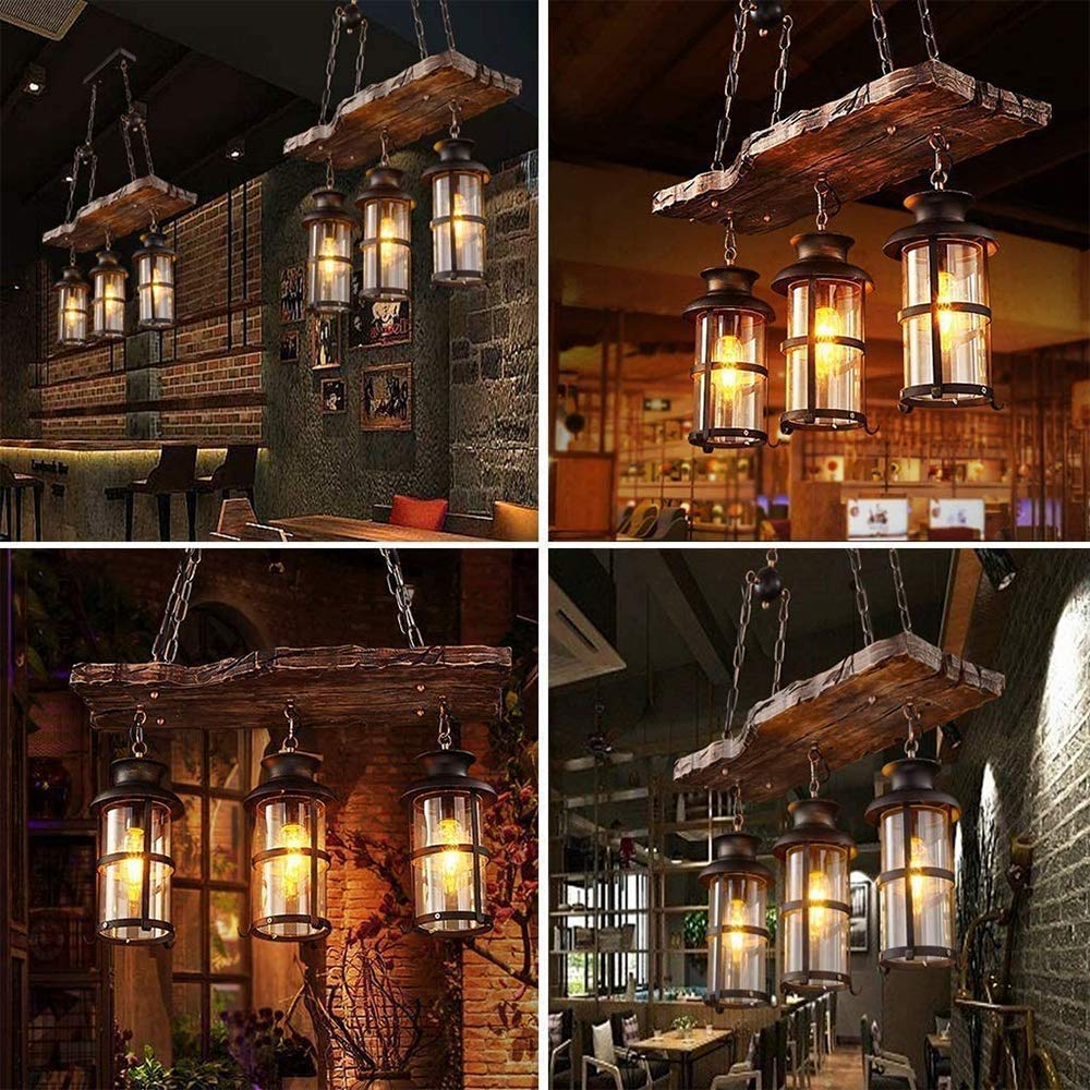 E27 Industrieller Retro Pendelleuchte Massivem Holz Esstisch Lamp Antike Getriebeleuchten Wohnzimmer Kronleuchter Höhenverstellbare Schlafzimmer Hängelampe Bar Dekoration Deckenleuchten (3 Flamme)