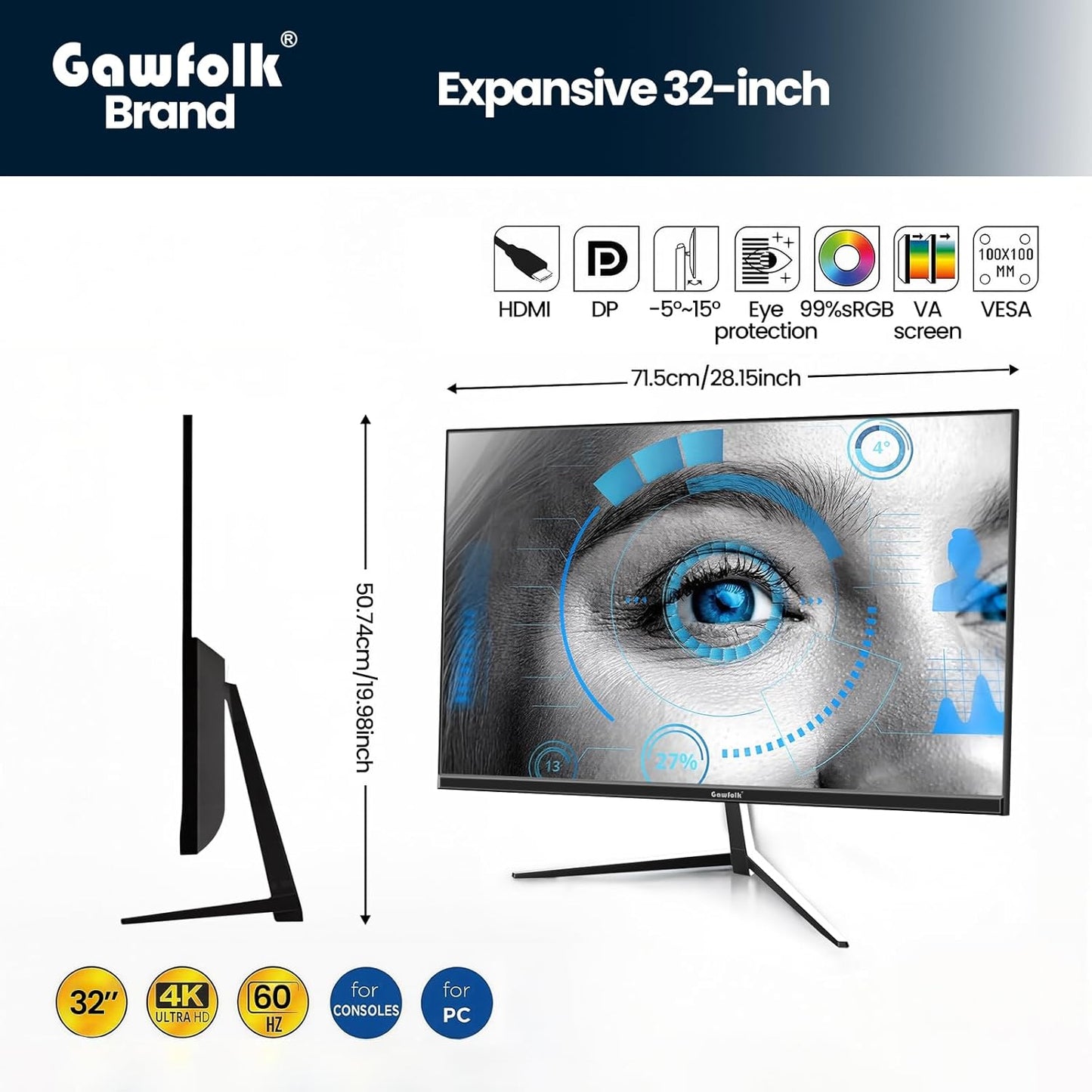 Gawfolk 32 Zoll Curved Gaming Monitor 180HZ / 165Hz / 144hz PC Bildschirm Full HD 1080P, Rahmenloses 1800R Gebogenes Computerbildschirm mit FreeSync und Eye Care Technologie, unterstützt VESA