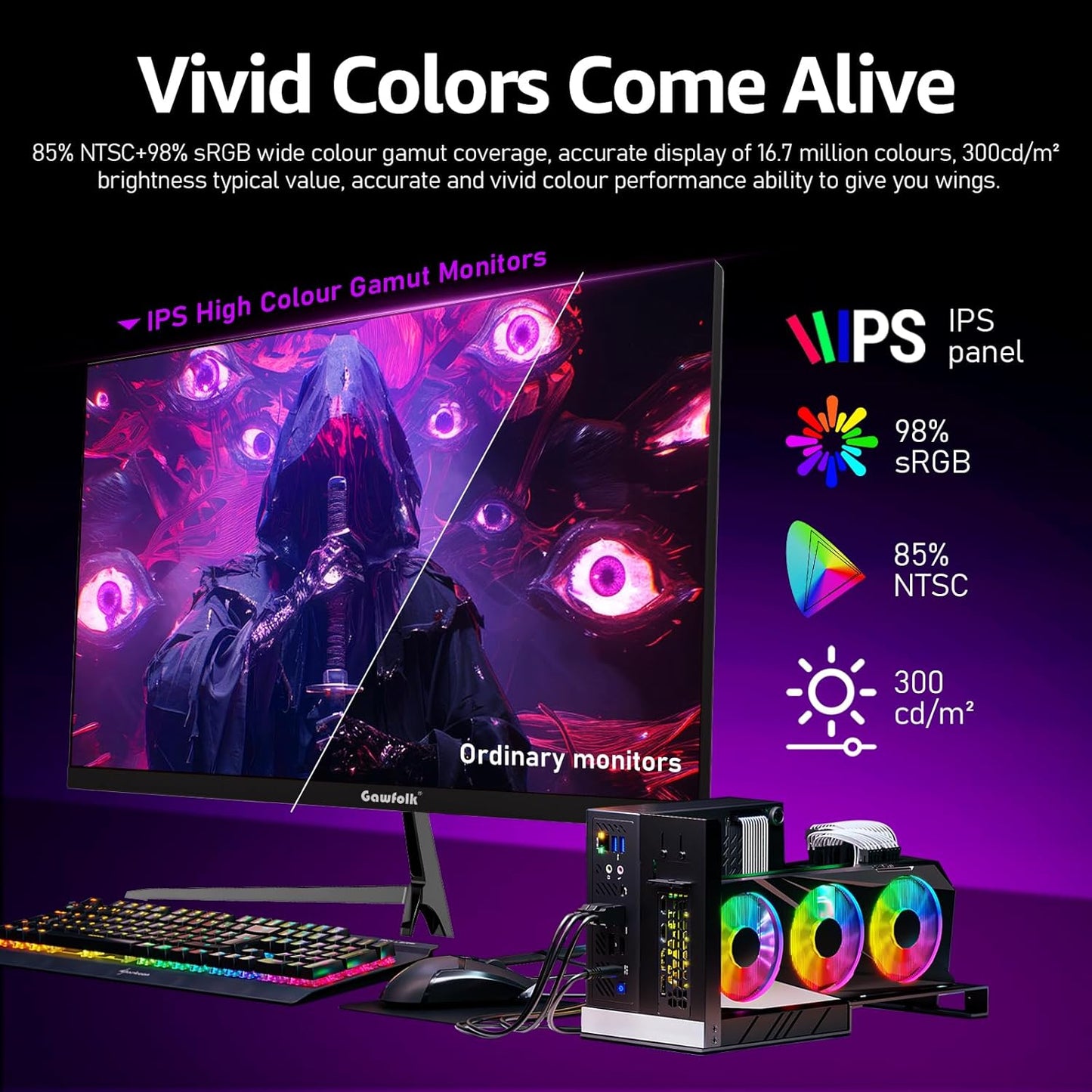 Gawfolk 32 Zoll Curved Gaming Monitor 180HZ / 165Hz / 144hz PC Bildschirm Full HD 1080P, Rahmenloses 1800R Gebogenes Computerbildschirm mit FreeSync und Eye Care Technologie, unterstützt VESA