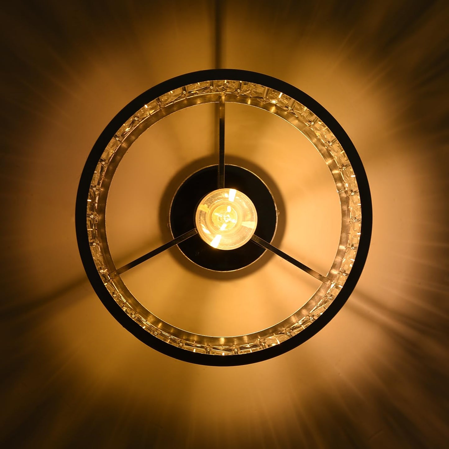 ANWIO Ceiling Light Living Room, Modern Crystal Ceiling Light Black Living Room, E27 Crystal Chandelier Bedroom with Glass Lampshade for Dining Room, Kitchen, Hallway, Office, Diameter 27 cm