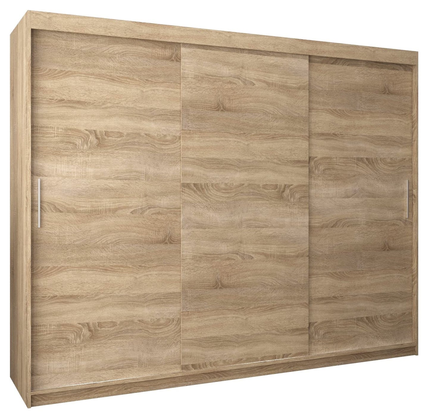 MEBLE KRYSPOL Tokyo 250 Wardrobe with Three Sliding Doors for Bedroom – Modern Storage Cabinet with Clothes Rail and Shelves – 250 x 200 x 62 cm – Matte Black and Artisan