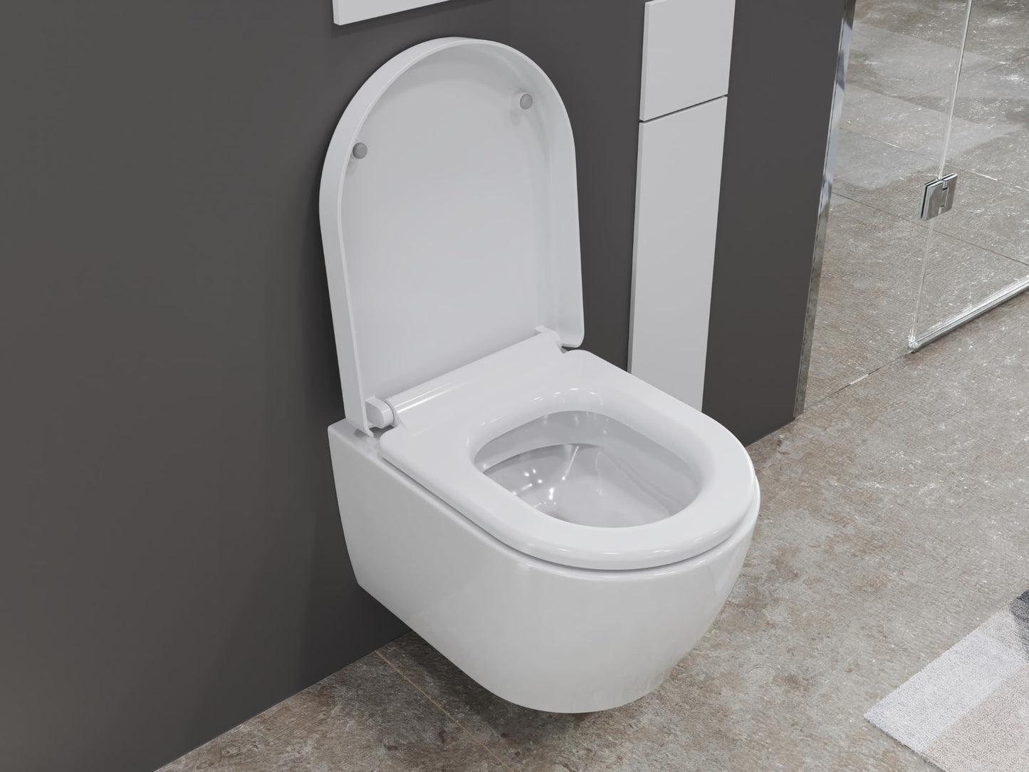 SSWW | Spülrandlose Toilette mit Softclose Toilettendeckel, Hänge-WC aus Keramik, Wand-WC, Tiefspüler | 54 cm lang
