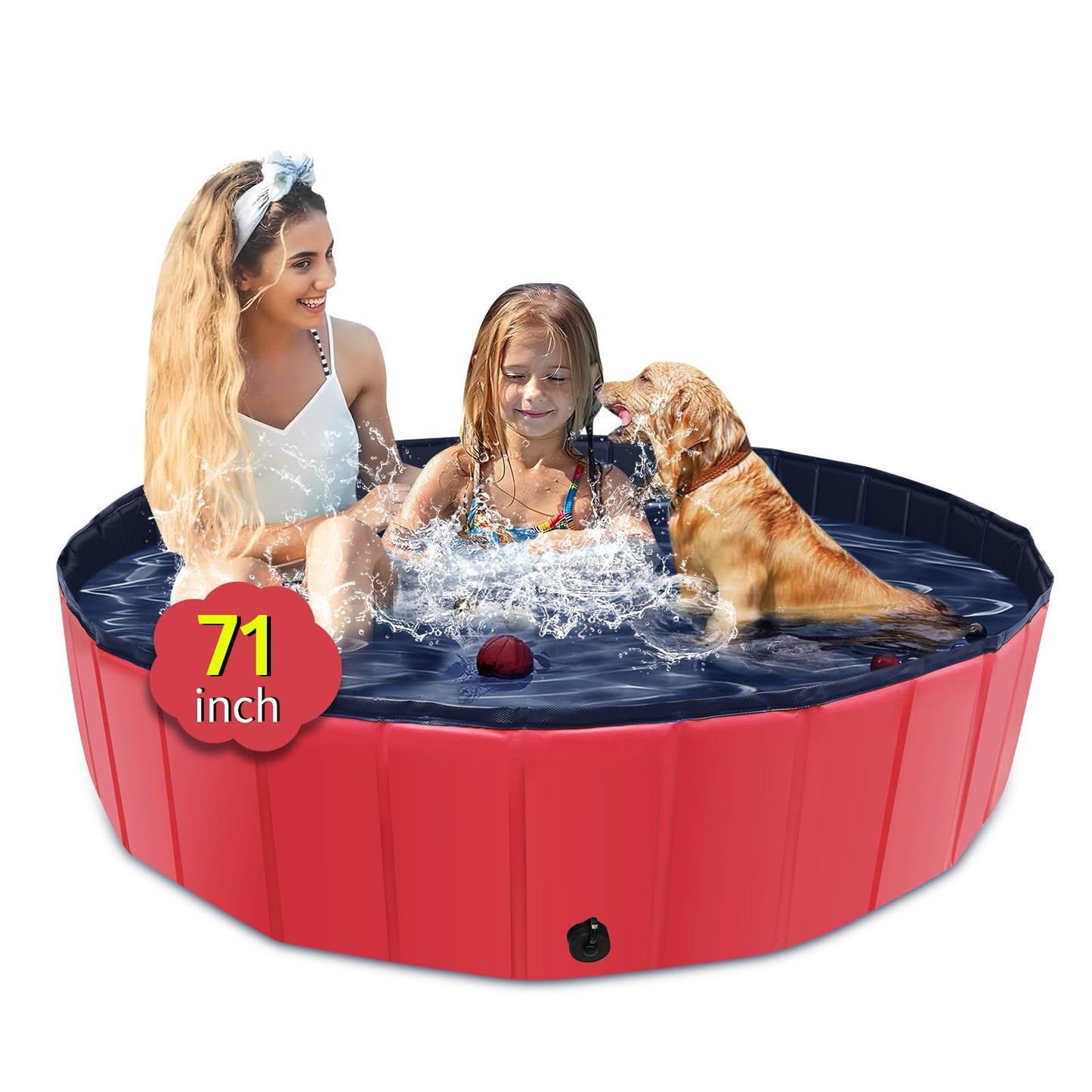 CACSPS Faltbarer Hundepool, 221 x 30,5 cm, Kinderpool mit Hartplastik, rutschfeste Hundebadewanne für den Außenbereich, Hinterhof, Faltbarer Hundepool für Kinder, Hunde, Haustiere (rot)