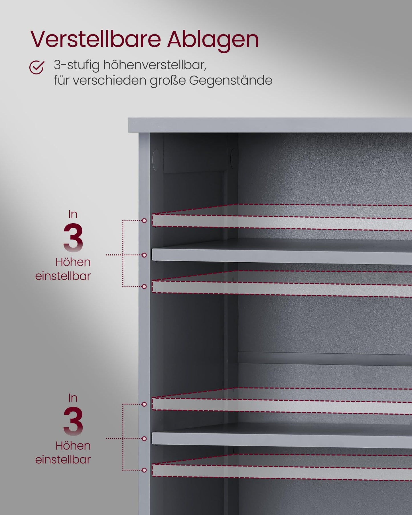 VASAGLE BBC410P31 Vanity Unit Extra Long 30 x 90 x 60 cm 2 Doors Bathroom Cabinet Open Compartments Height Adjustable Shelves White