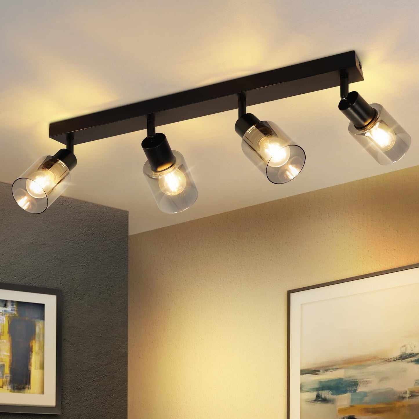Kowanie Deckenlampe Vintage 6 flammig: Industrial Wohnzimmerlampe Schwarz Deckenleuchte Wohnzimmer retro Kronleuchter aus Glas Deckenbeleuchtung inkl. 6 × E14 2700K Leuchtmittel für Küche