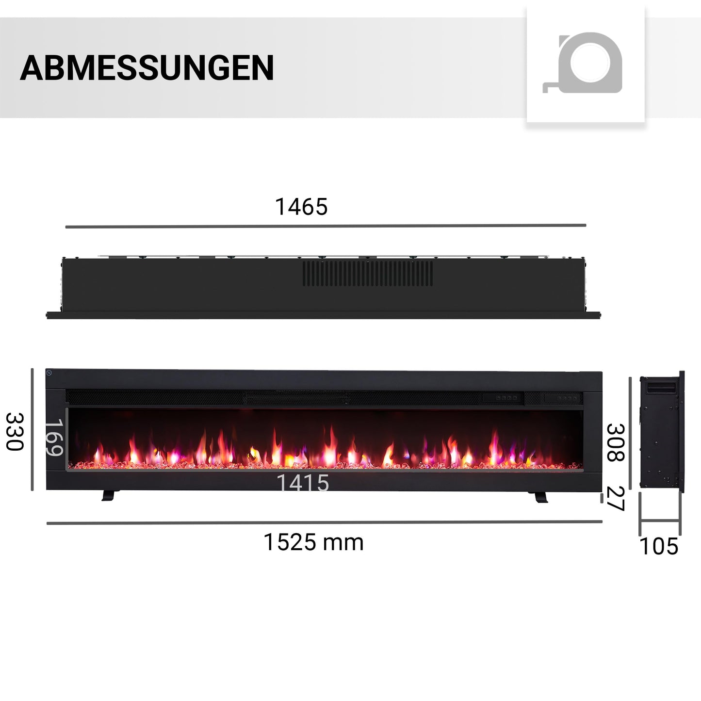 BALDERIA Elektrokamin Agnes 36" | 3in1 Elektrischer Stand-, Wand- oder Einbaukamin mit 3D-Flammeneffekt | Elektro Heizung 1800W | Kamin mit Fernbedienung, Startsteuerung, Timer & Thermostat | Schwarz