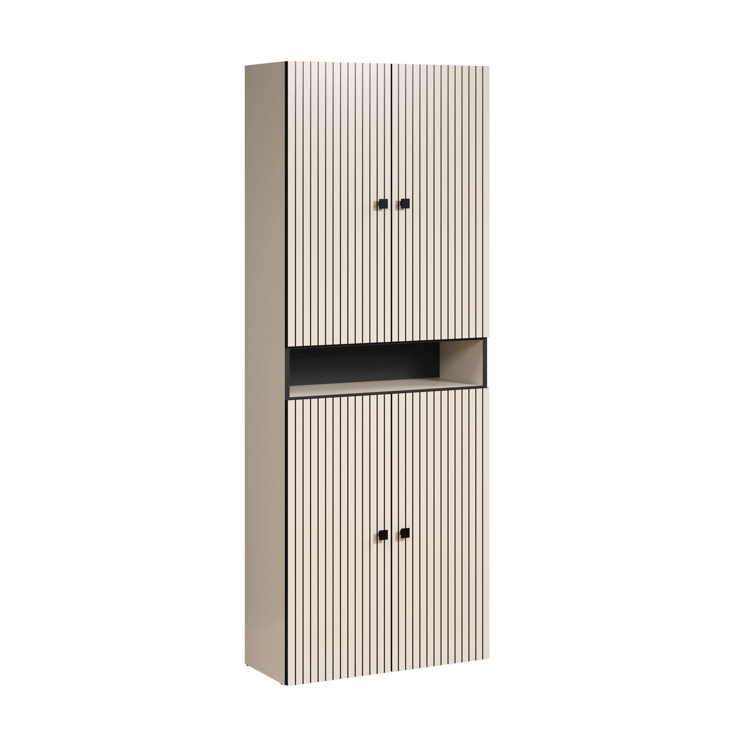 trendteam smart living - PureBliss - Hochschrank - Eiche - Badezimmerschrank in moderner Rillenoptik - edle Metallgriffe - (BxHxT) 40 x 186 x 31 cm - 2 praktische Einlegeböden - kratzfest