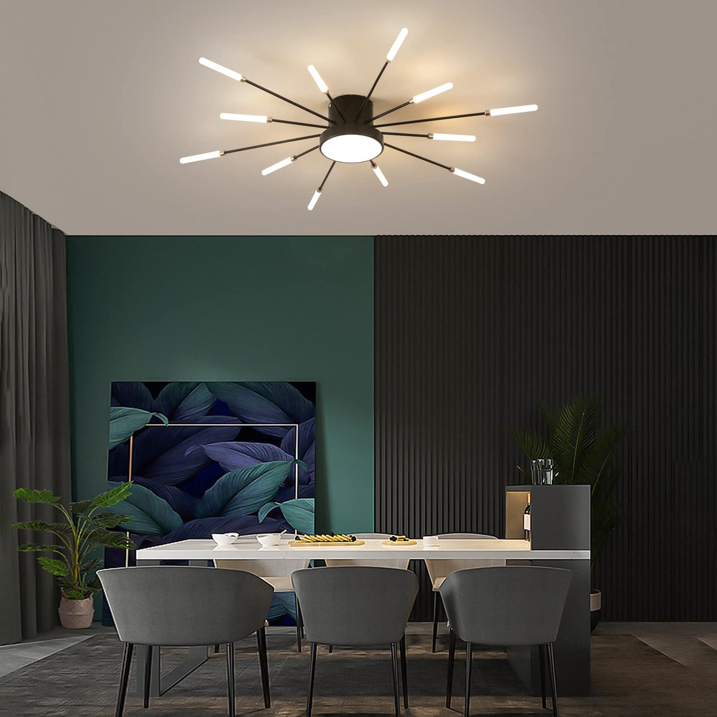 minifair Moderne LED-Deckenleuchte, 12 + 1 Köpfe, halbbündige Deckenleuchte, goldene Kronleuchter, Deckenbeleuchtung für Schlafzimmer, Wohnzimmer, Küche, Esszimmer, Restaurant
