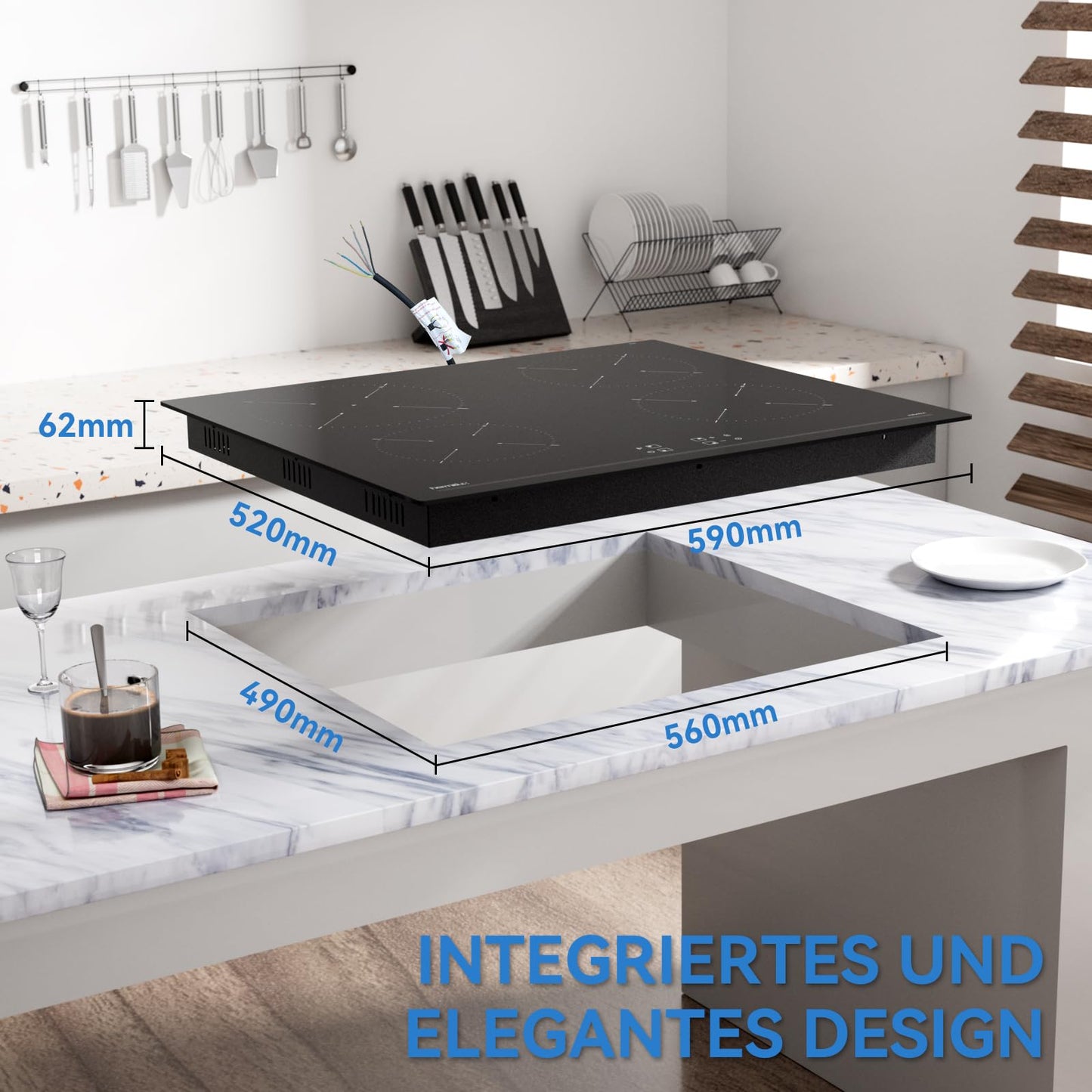 Hermitlux kochfeld 28,8cm, Glaskeramik Kochfeld 2 Platten, 9 Leistungsstufen, Touch-Steuerung, Timer, Kindersicherung, Geeignet für Alle Töpfe, 3300W