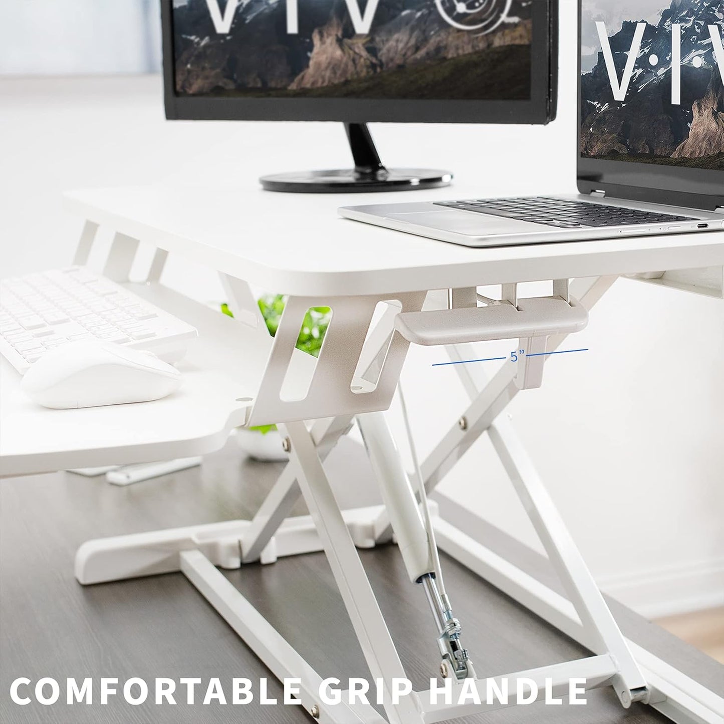 VIVO 32” Stehpult-Konverter mit höhenverstellbarem Aufsatz, Steh-Sitz-Arbeitsplatz für zwei Monitore und Laptop, mit breiter Tastaturablage, Schwarz, DESK-V000K