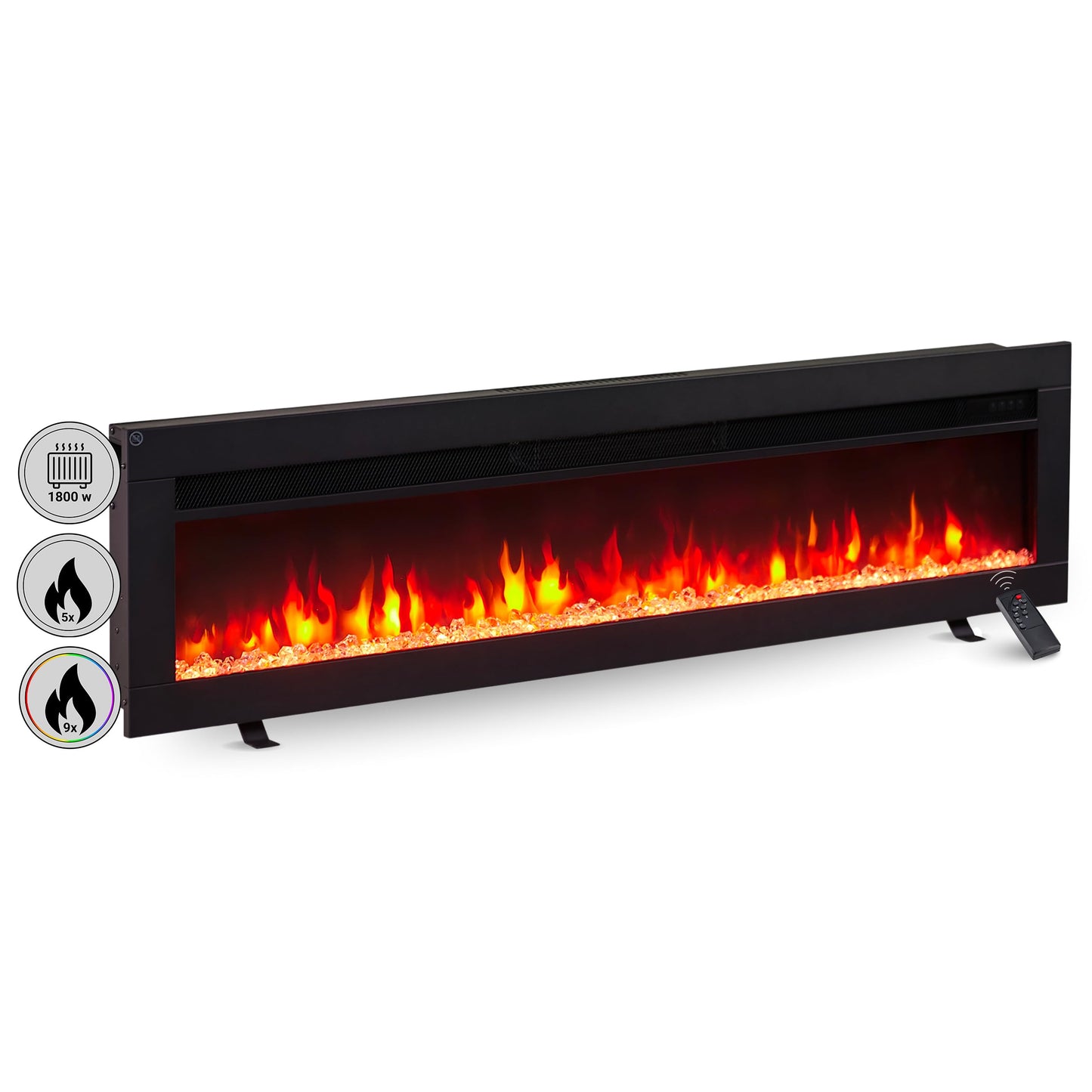 BALDERIA Elektrokamin Agnes 36" | 3in1 Elektrischer Stand-, Wand- oder Einbaukamin mit 3D-Flammeneffekt | Elektro Heizung 1800W | Kamin mit Fernbedienung, Startsteuerung, Timer & Thermostat | Schwarz