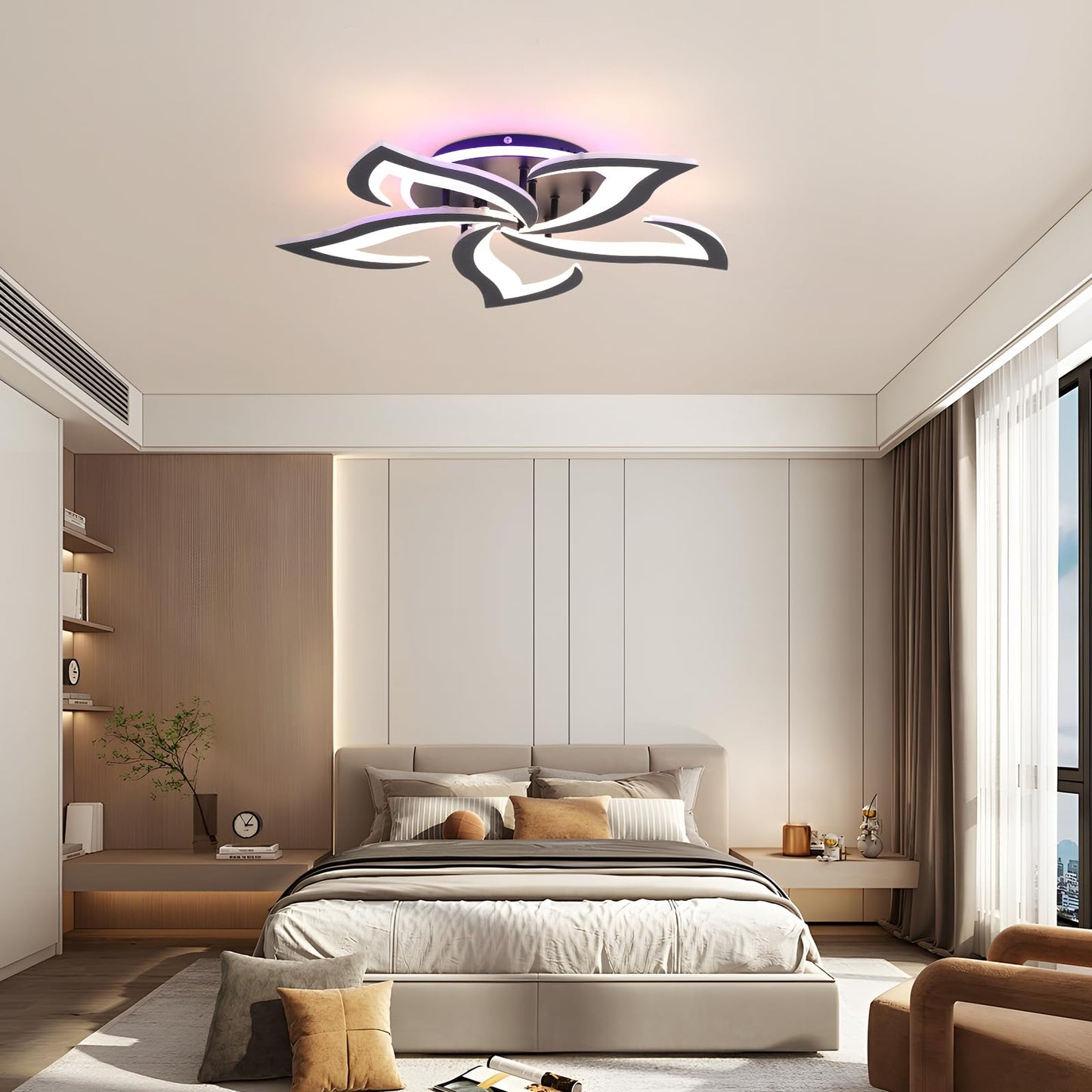 ZAITINZ Deckenlampe Led,5 blütenblätter Wohnzimmerlampe,Deckenleuchte Dimmbar mit fernbedienung,lampe wohnzimmer 50W,Moderne Deckenleuchten mit Memory Funktion,Led Deckenleuchte Schwarz 3000-6000K