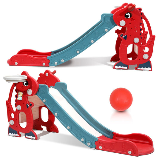 Joparri Children's Slide Foldable Children's Slide Stable Garden Slide with Basketball Hoop and Armrests, Children's Fun Slide with English Early Education Device, Indoor and Outdoor Toddler Slide,