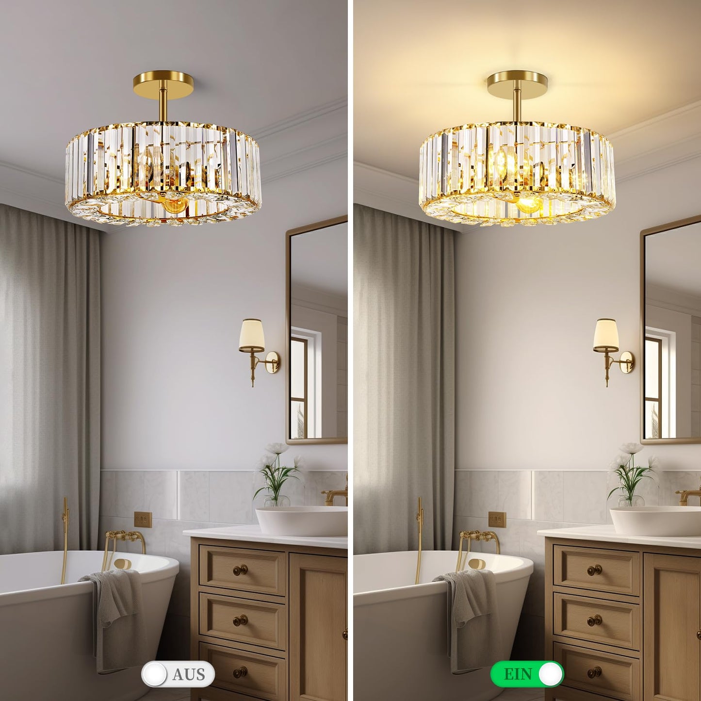 FRIDEKO HOME Modern Kronleuchter Kristall Deckenleuchte Gold,Kleine Kristall Deckenlampe E27 Fassung für Wohnzimmer Schlafzimmer Küche Flur,Ø23cm