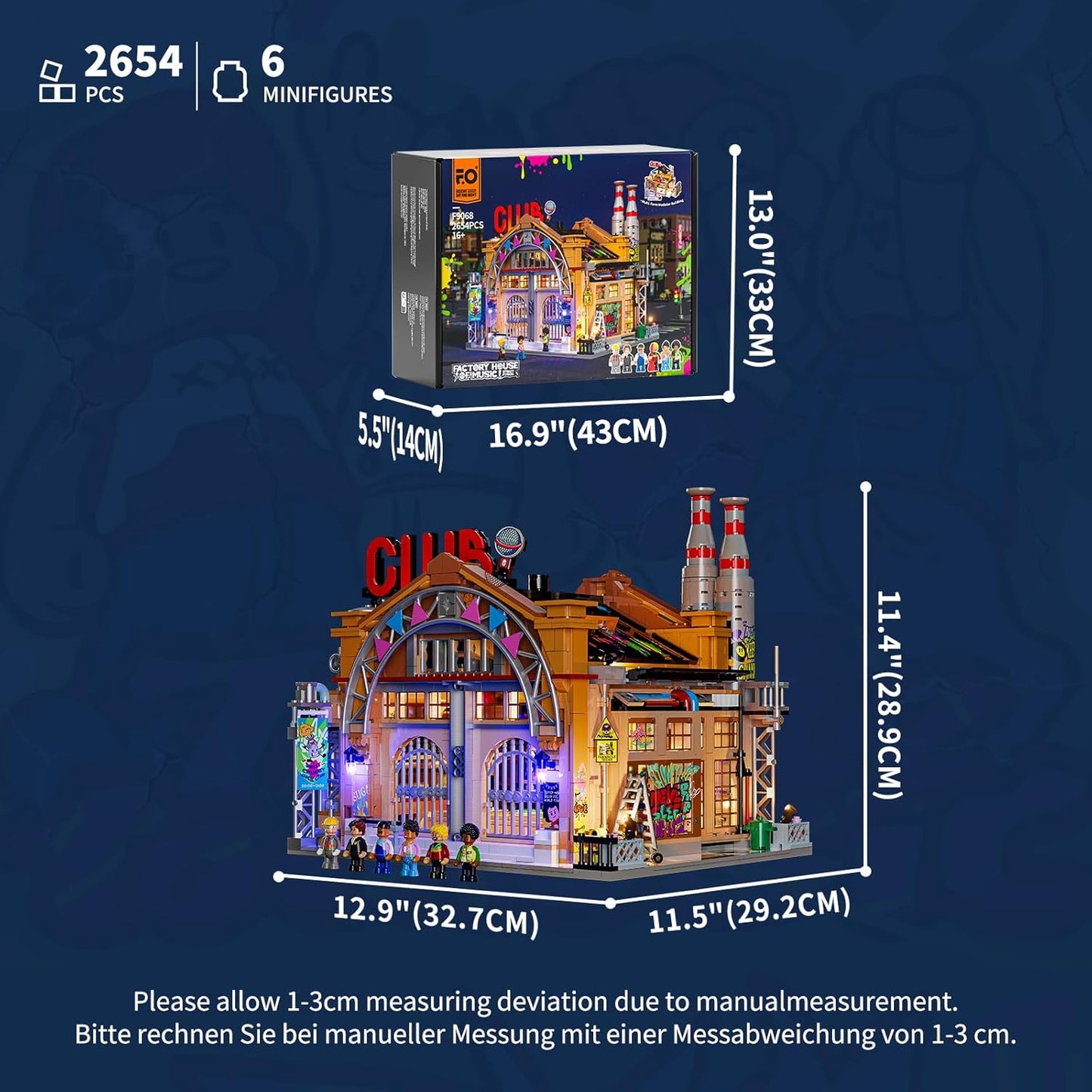 Funwhole Fabrikhaus-der-Musik Beleuchtung Klemmbausteine Haus, City Straßenfusion Modular Building &Deko Aesthetic, 2654 Pcs, Spielzeug-Geschenk für Musikliebhaber & Street-Culture-Fans, F9068