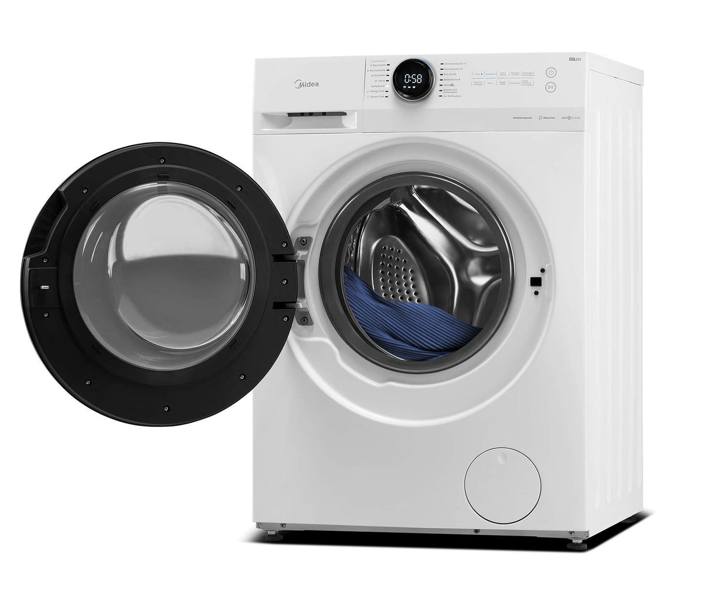 Midea MF10EW70BA10 Waschmaschine / 7kg / 1400 U/Min/EEK A-10%/Inverter Quattro Motor/Dampffunktion/Grosse Trommel/Nachlegefunktion/Kindersicherung/AquaStop, Weiß